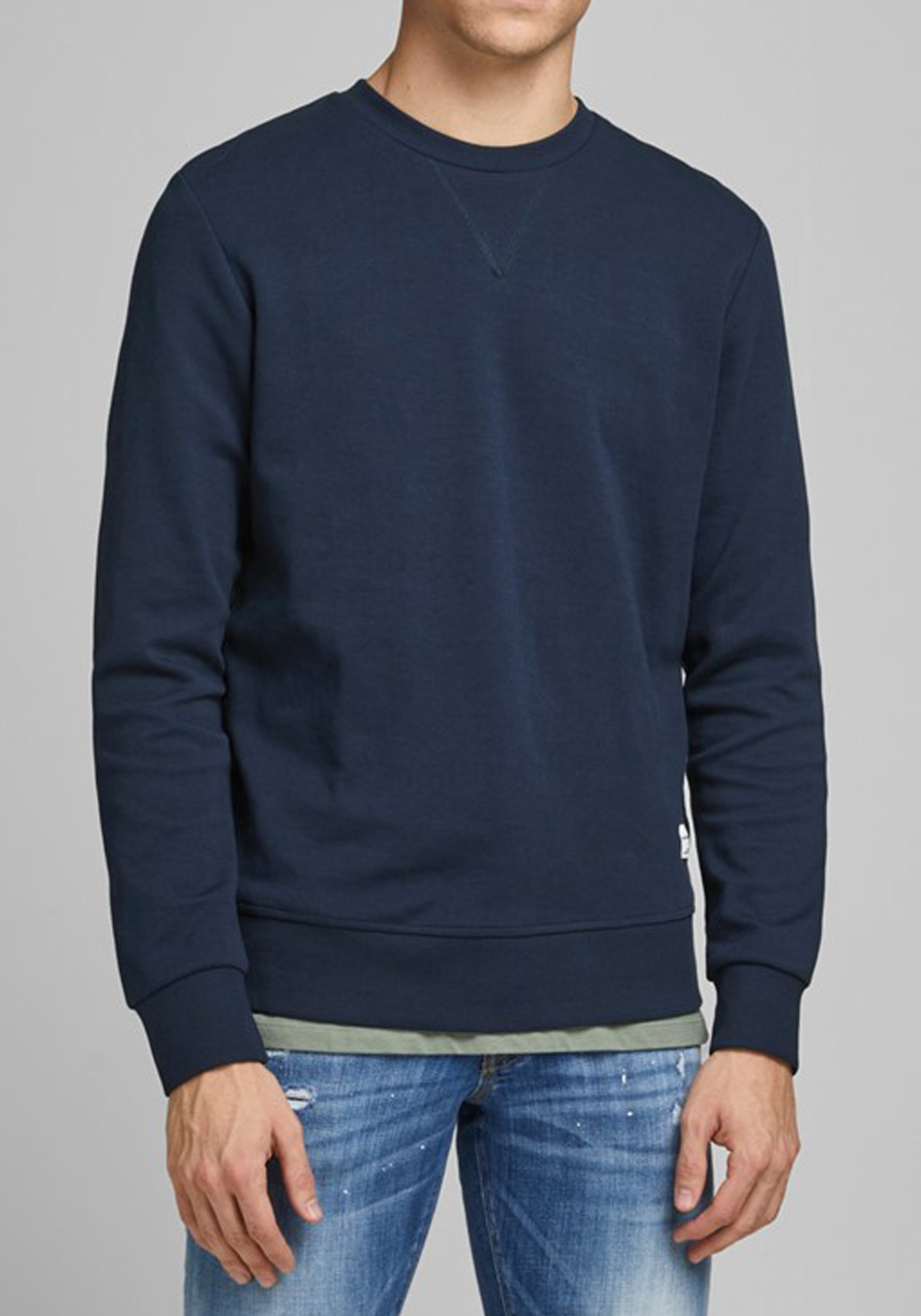 JACK & JONES sweatshirt katoen, O-hals, donkerblauw