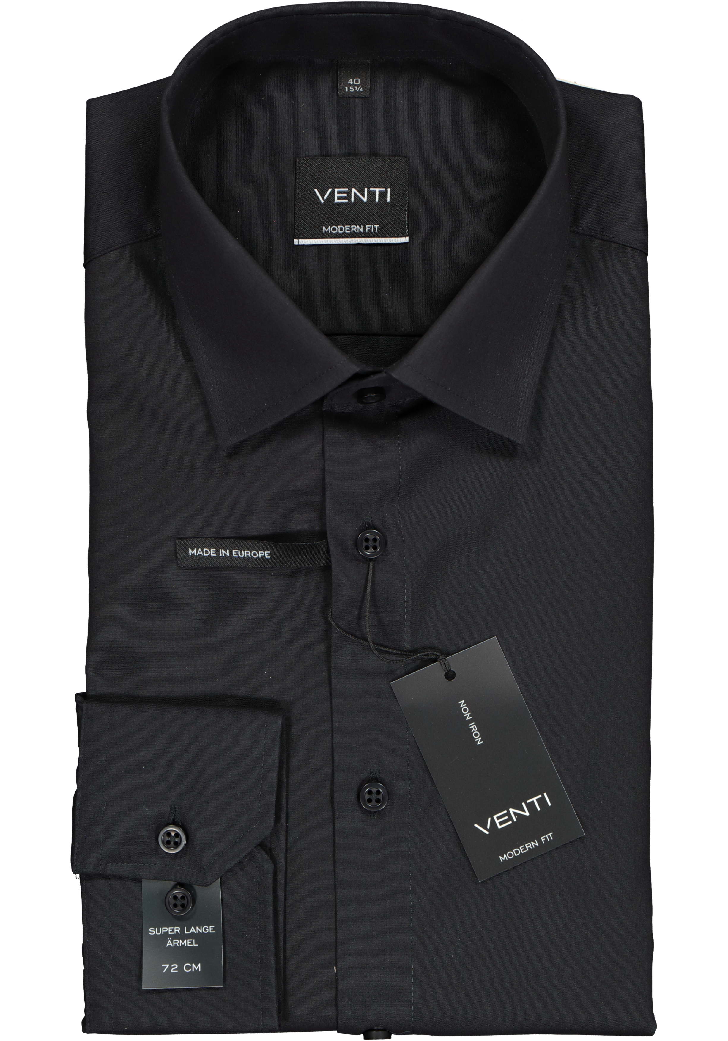 VENTI modern fit overhemd, mouwlengte 72, zwart