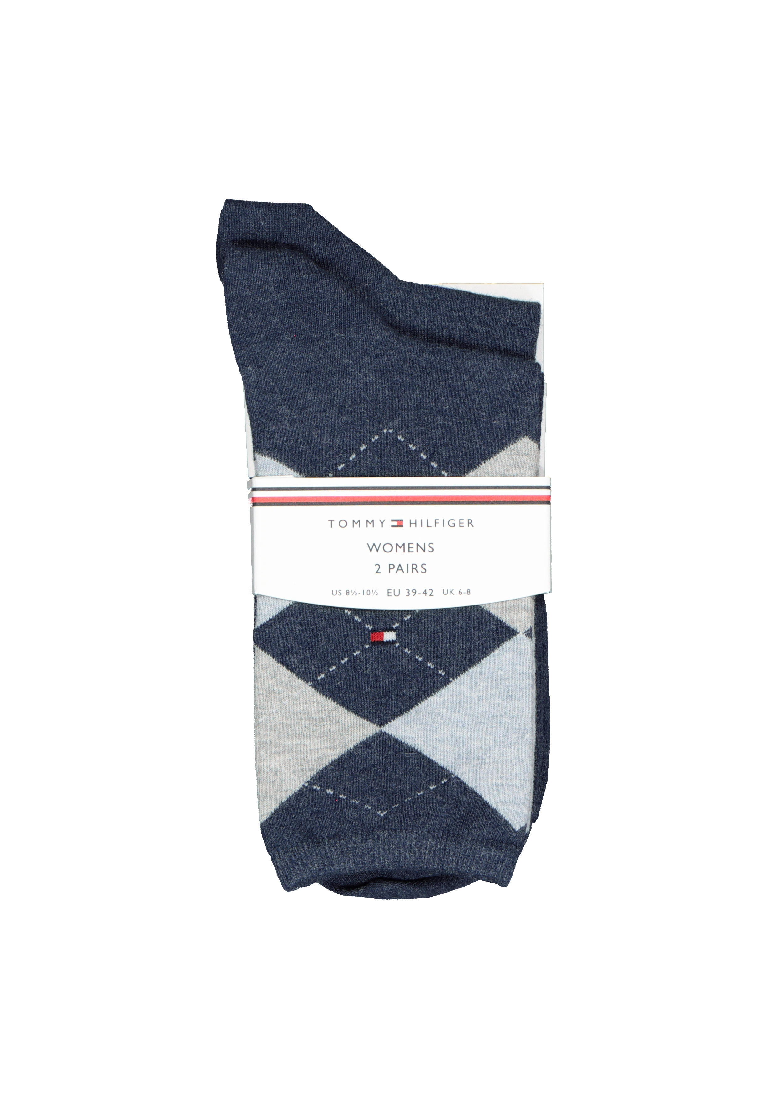 Tommy Hilfiger damessokken Check (2-pack), uni en geruit katoen, jeansblauw met grijs