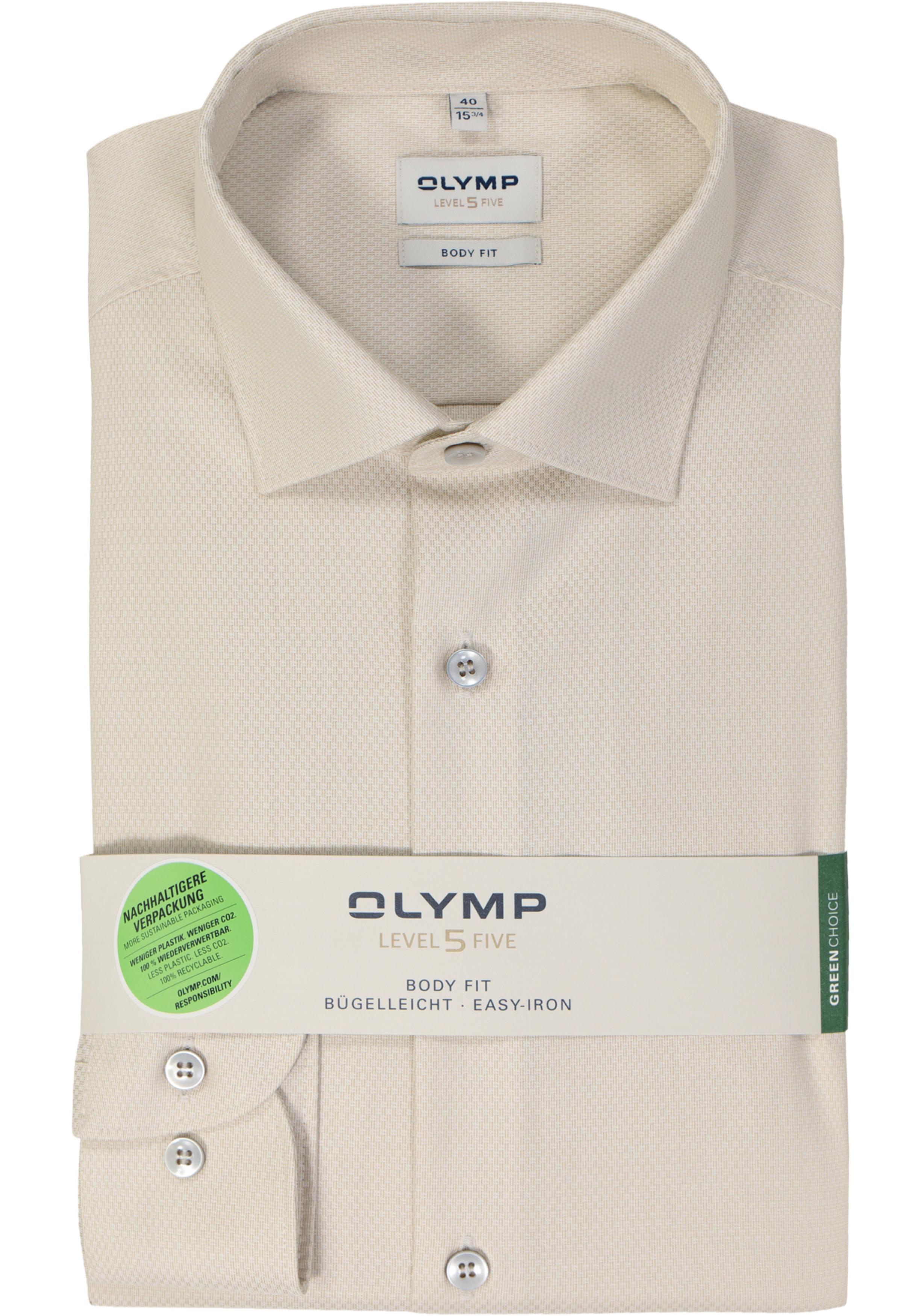 OLYMP Level 5 body fit overhemd, structuur, beige