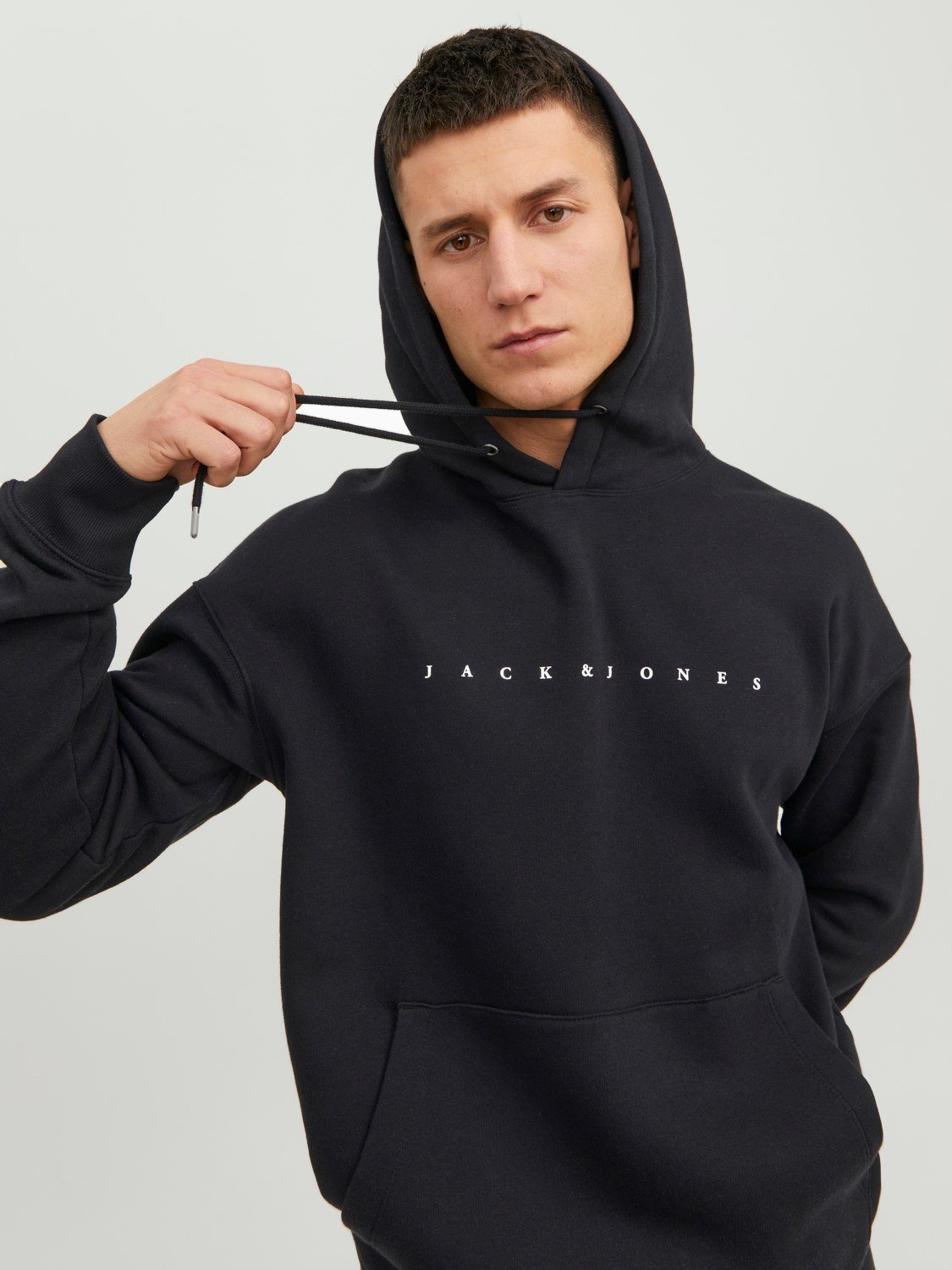 JACK & JONES Star jj sweat hood regular fit, heren hoodie katoenmengsel met capuchon, zwart