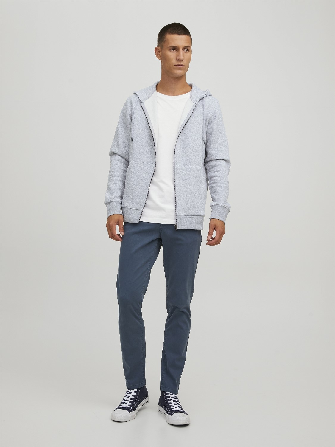 JACK & JONES Bradley sweat zip hood regular fit, heren sweatvest katoenmengsel met capuchon, lichtgrijs melange