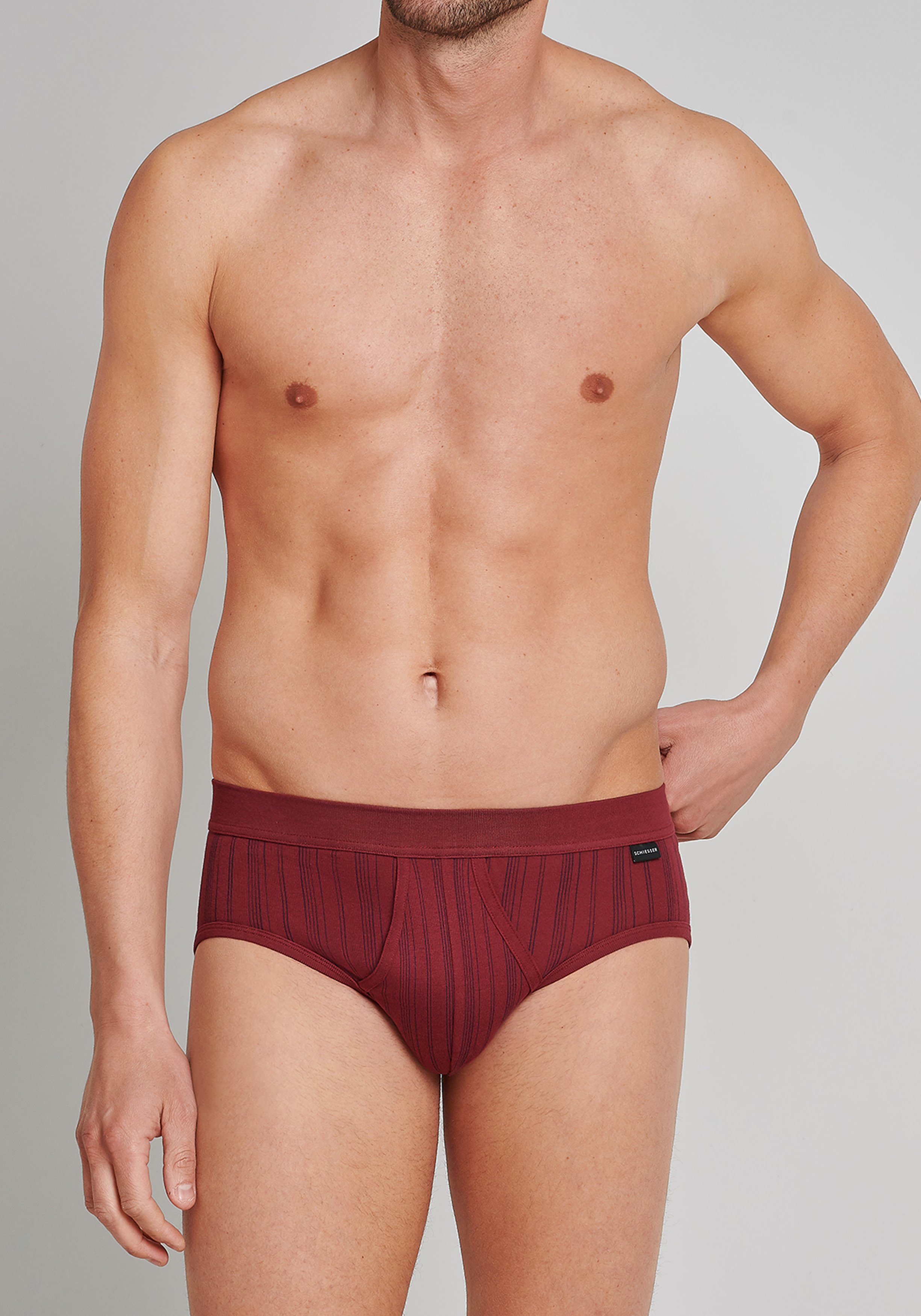 SCHIESSER Original Classics sportslips (2-pack), Feinripp met gulp, bordeaux rood gestreept           