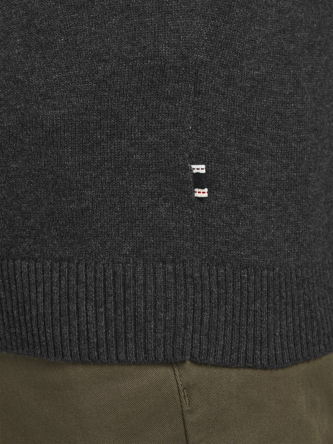 JACK & JONES Basic knit v-neck slim fit, heren pullover katoen met V-hals, donkergrijs melange