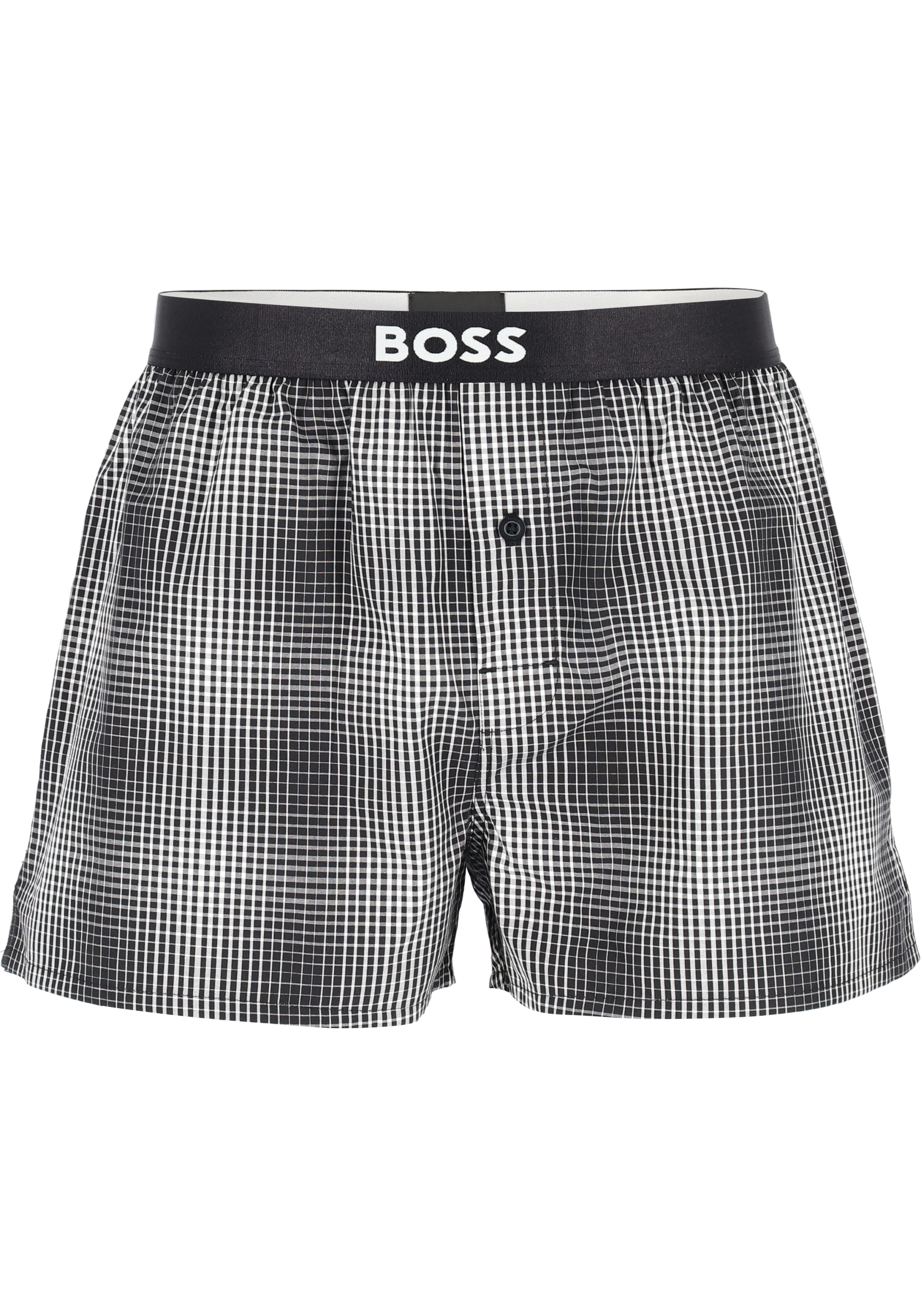 HUGO BOSS boxershorts woven (2-pack), heren boxers wijd model, zwart en zwart met wit geruit