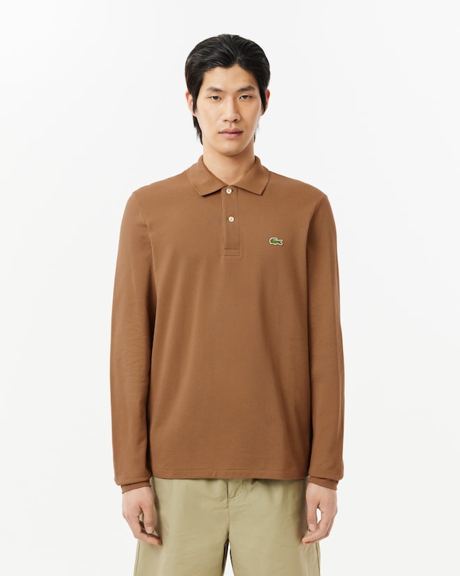 Lacoste Classic Fit polo lange mouw, cookie lichtbruin