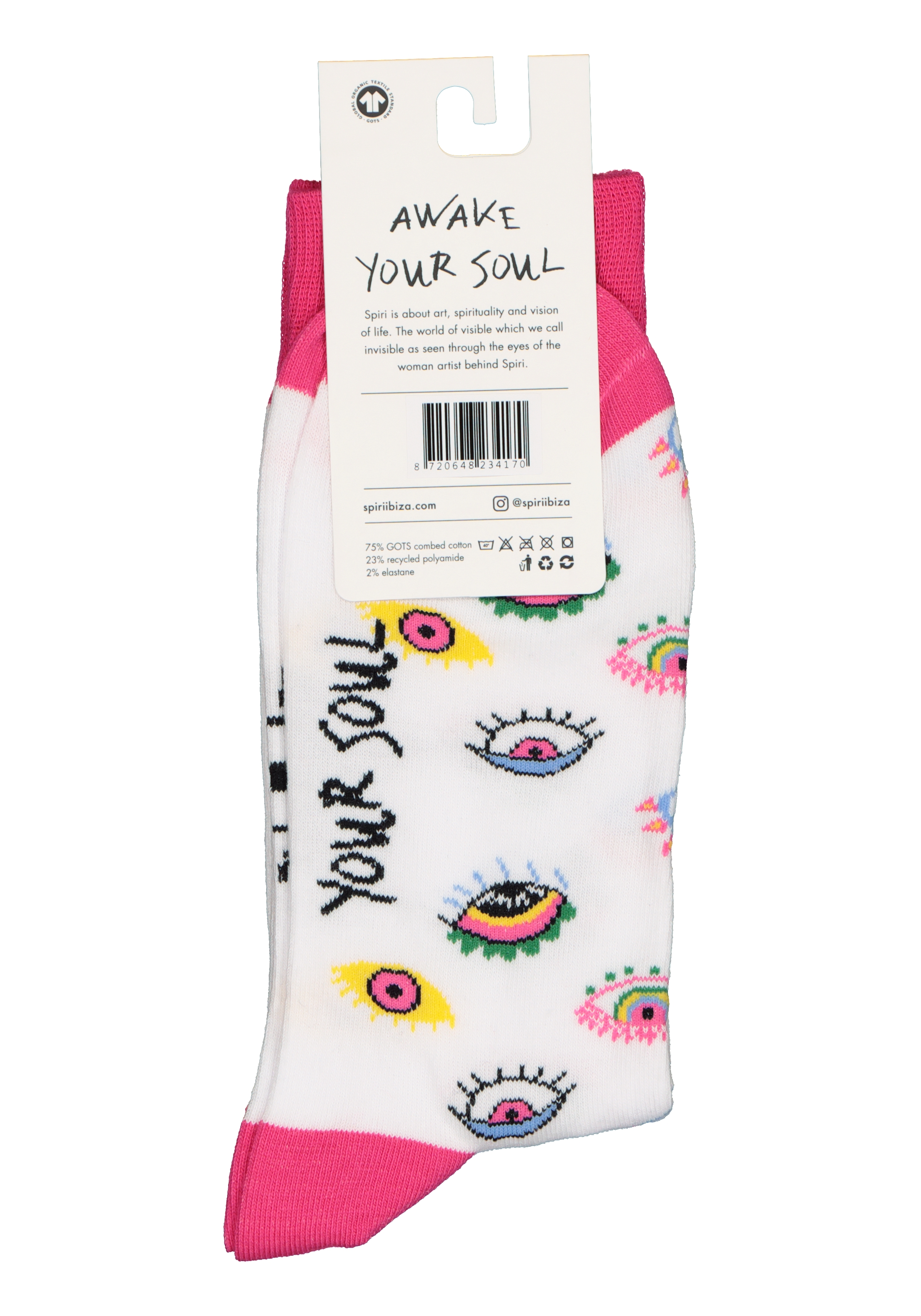 Spiri Socks Lollipop, unisex sokken, wit met roze