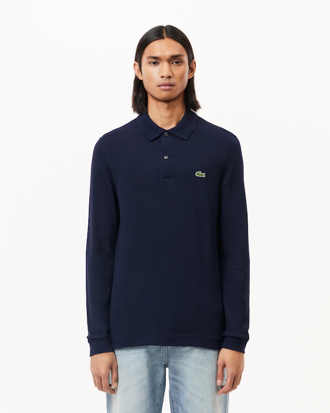 Lacoste Slim Fit polo lange mouw, navy blauw