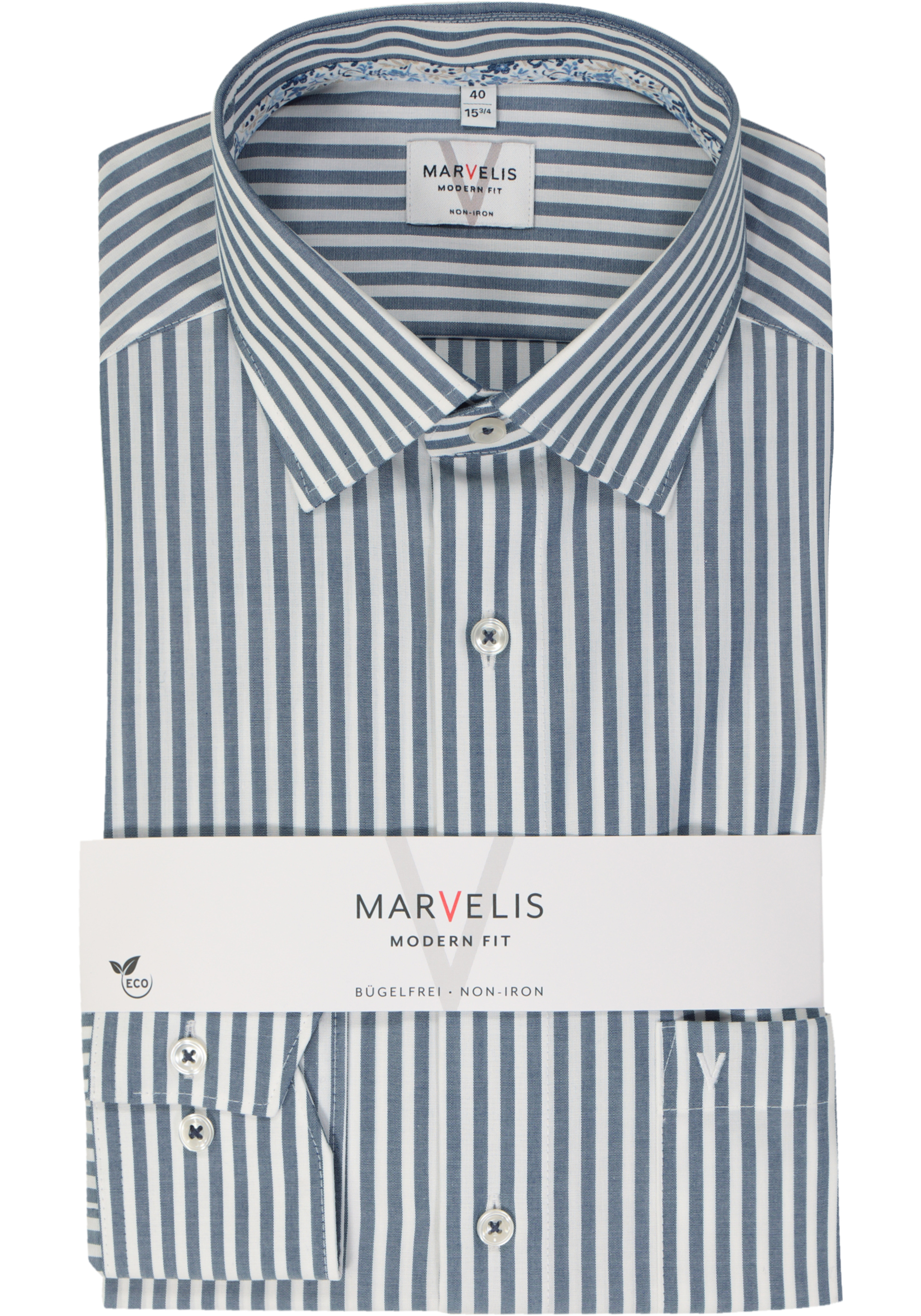 MARVELIS modern fit overhemd, popeline, donkerblauw gestreept