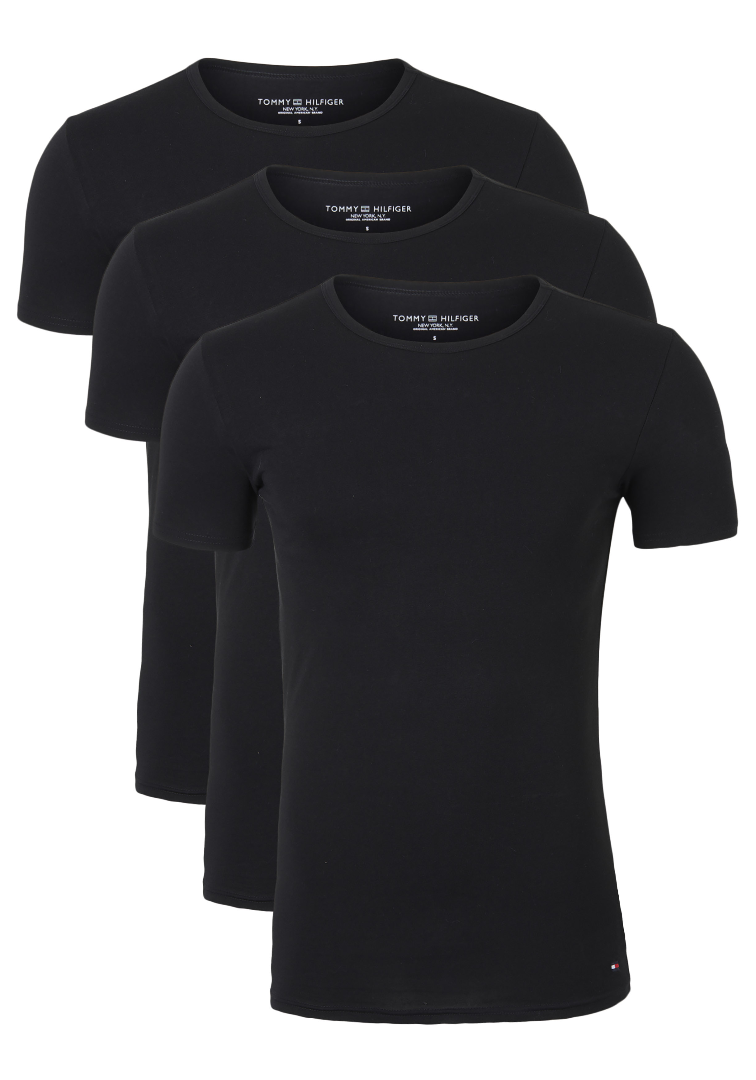 Tommy Hilfiger Cotton stretch T-shirts (3-pack), heren T-shirts O-hals, zwart 