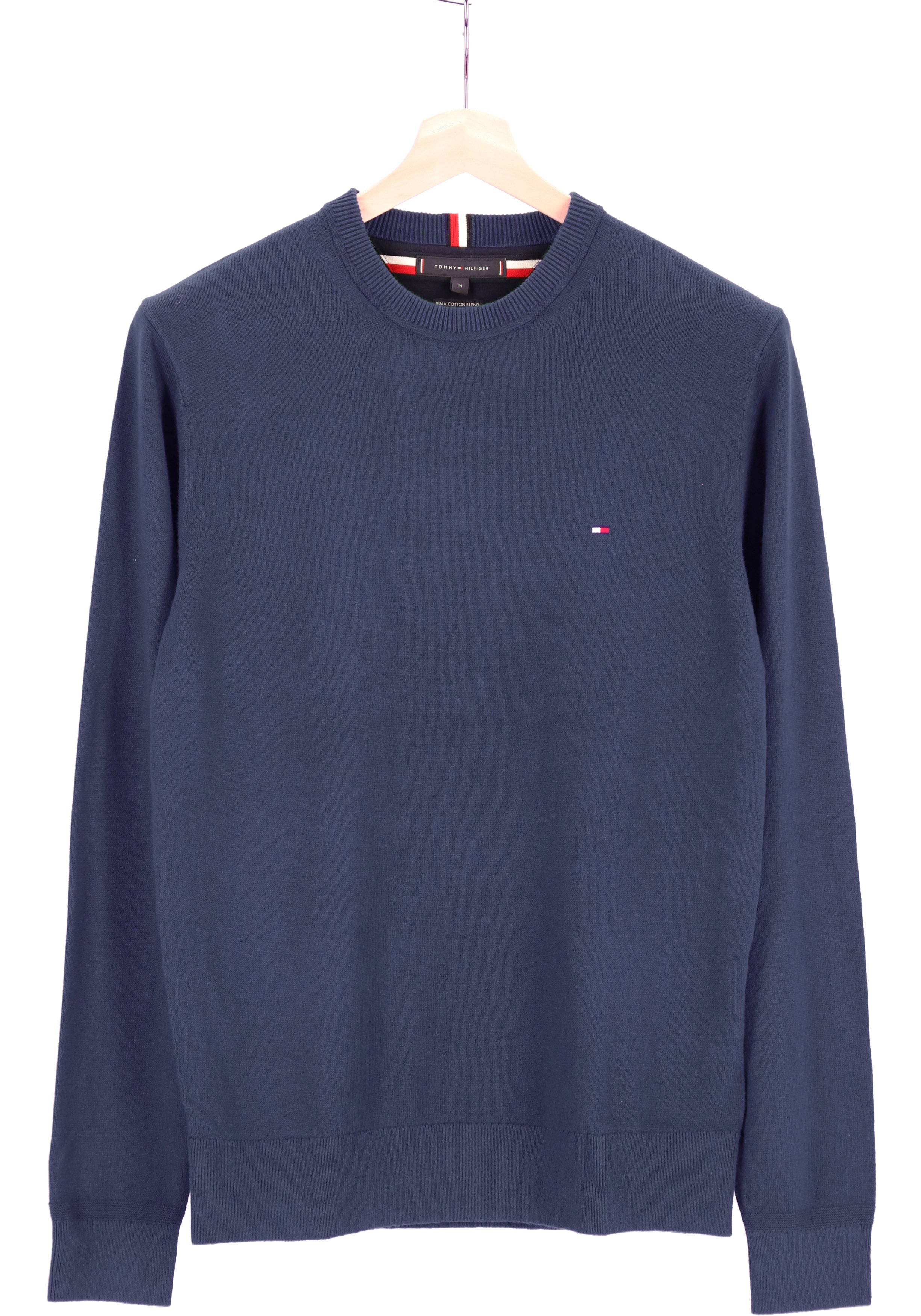 Tommy Hilfiger O-hals trui katoen met kasjmier, Pima Organic Cotton Cashmere, lichtblauw (Faded Indigo)