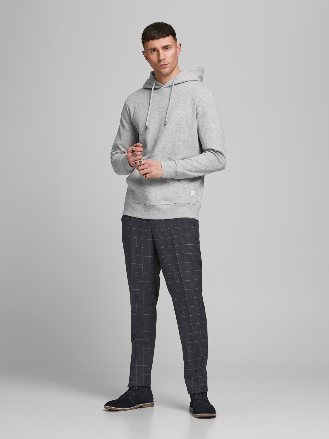 JACK & JONES Basic sweat hood regular fit, heren hoodie katoenmengsel met capuchon, lichtgrijs melange