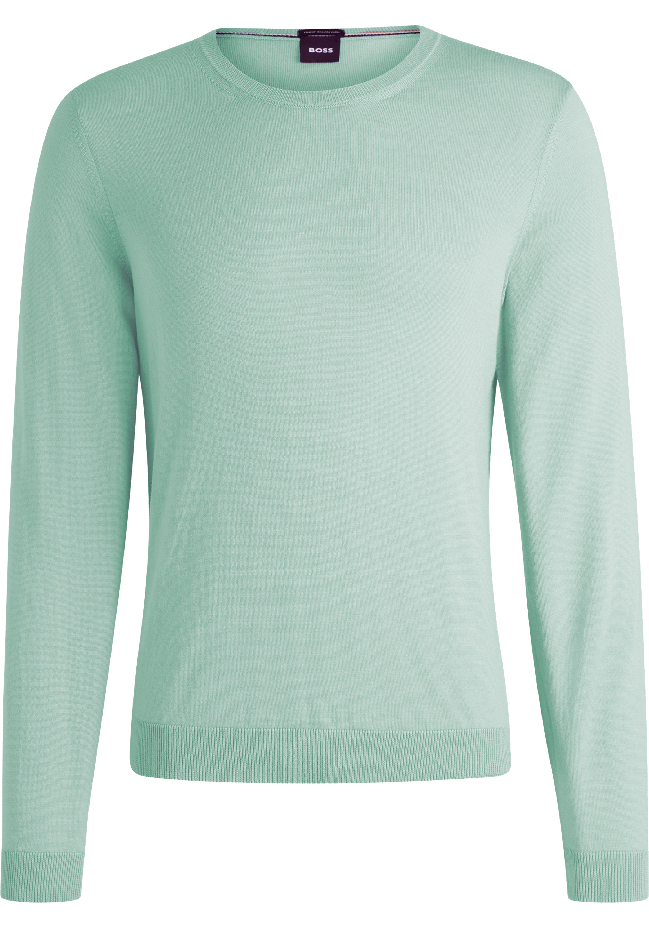 BOSS Leno slim fit trui wol, heren pullover middeldik O-hals, groen