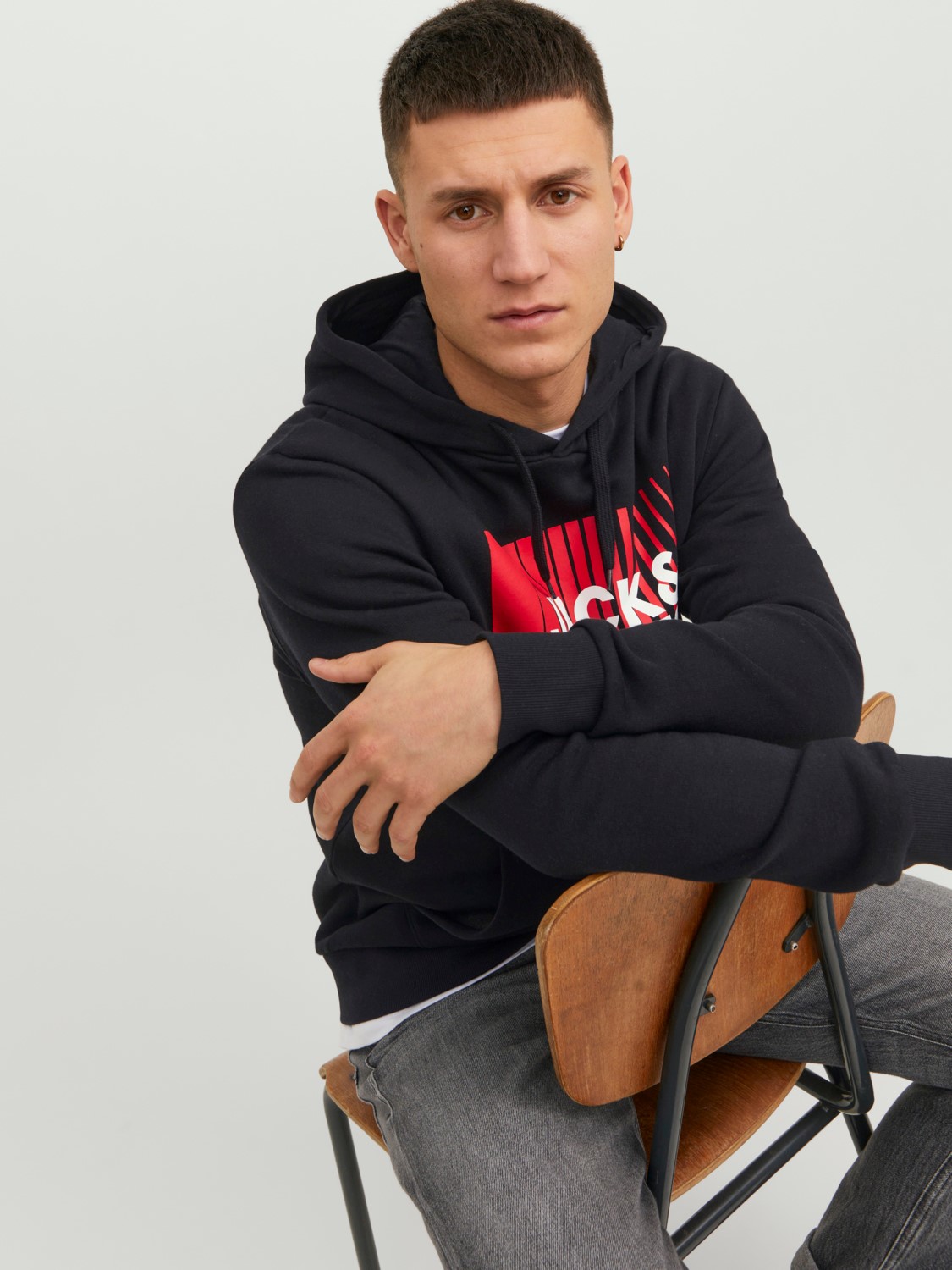 JACK & JONES Corp logo sweat hood play regular fit, heren hoodie katoenmengsel met capuchon, zwart