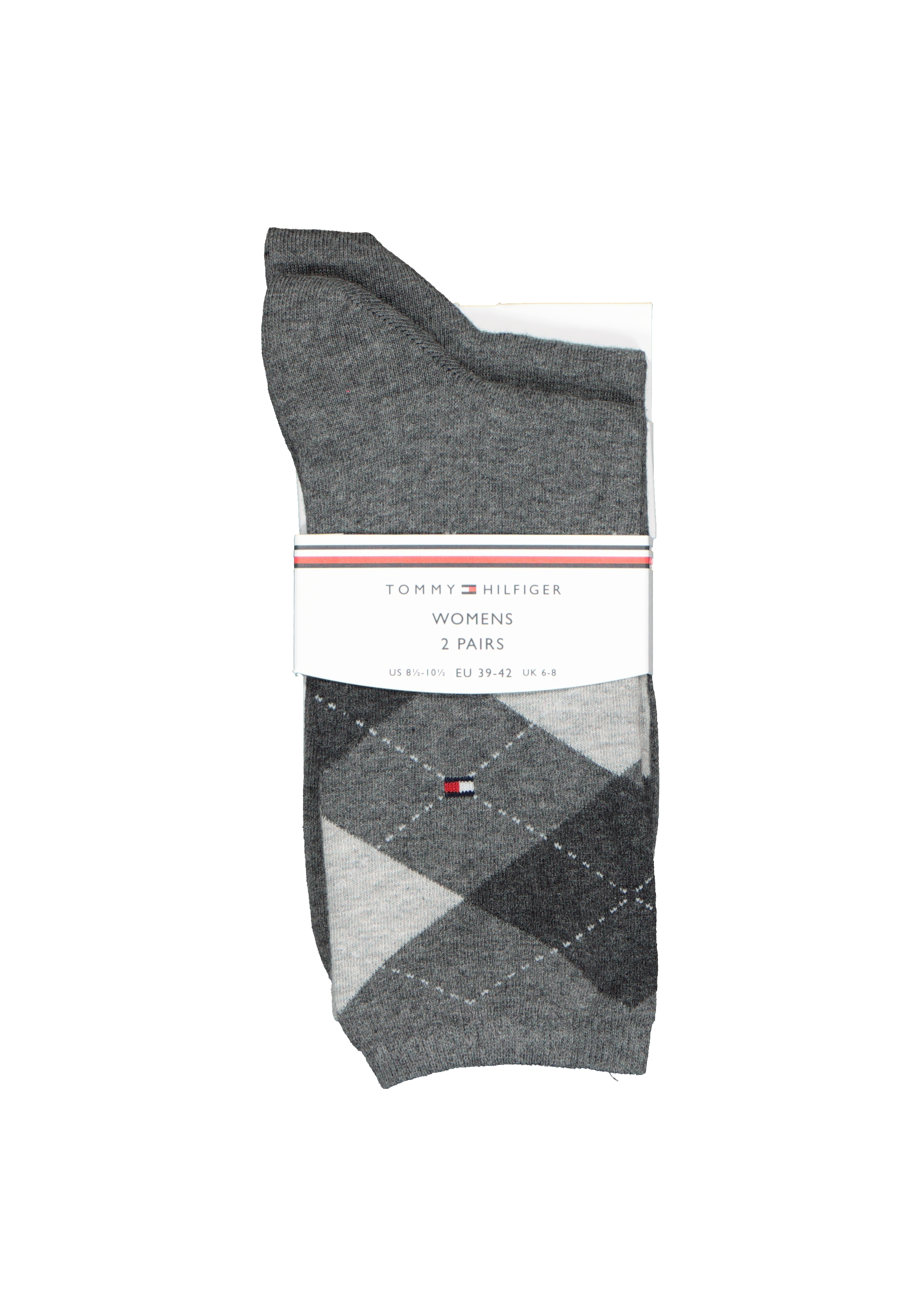 Tommy Hilfiger damessokken Check (2-pack), uni en geruit katoen, midden grijs met zwart