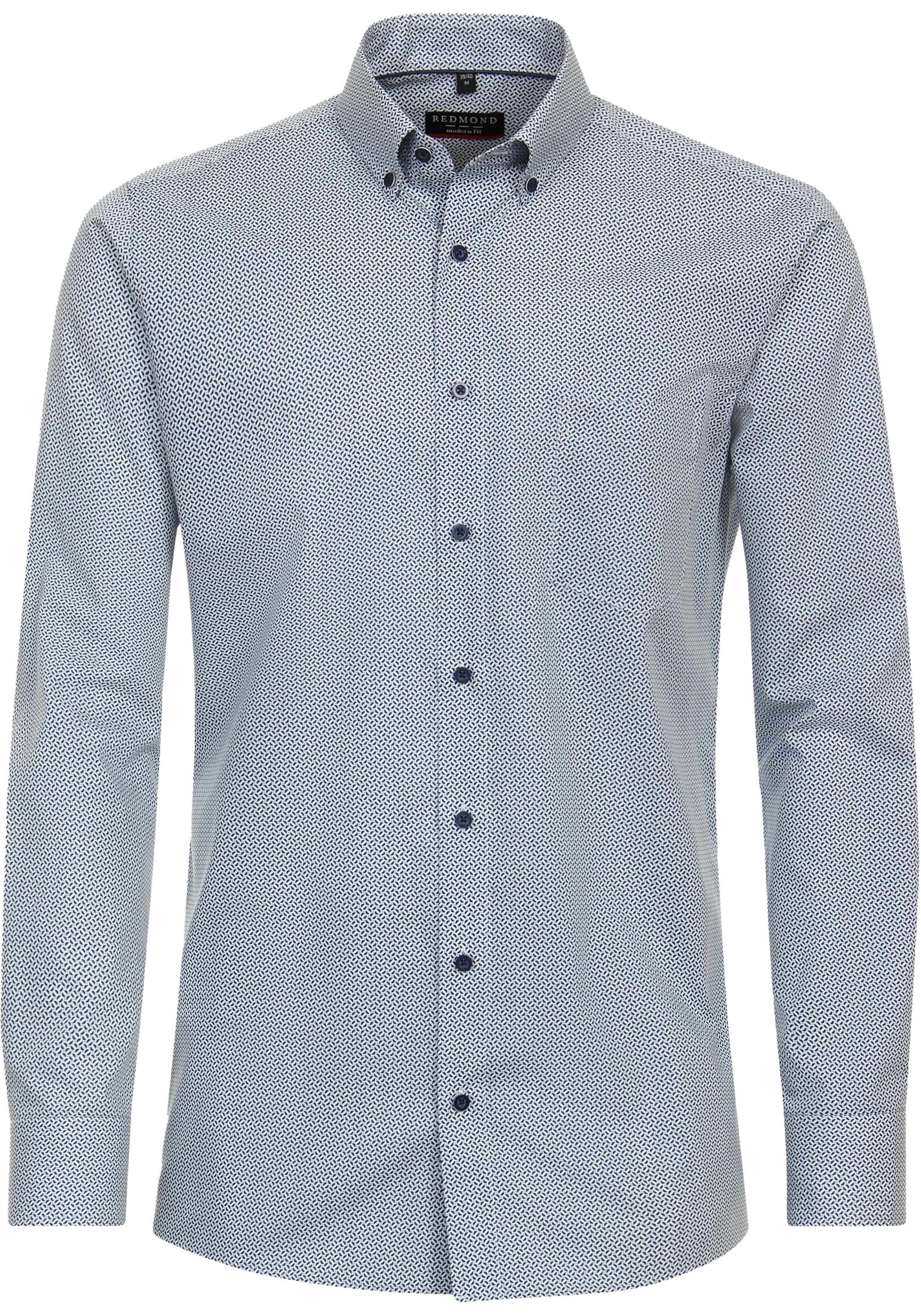 Redmond modern fit overhemd, popeline, blauw dessin