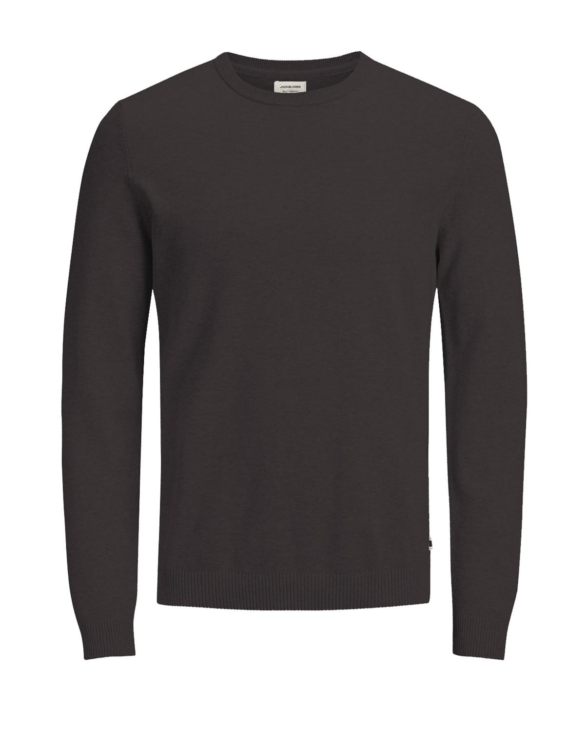 JACK & JONES Basic knit crew neck slim fit, heren pullover katoen met O-hals, donkerbruin