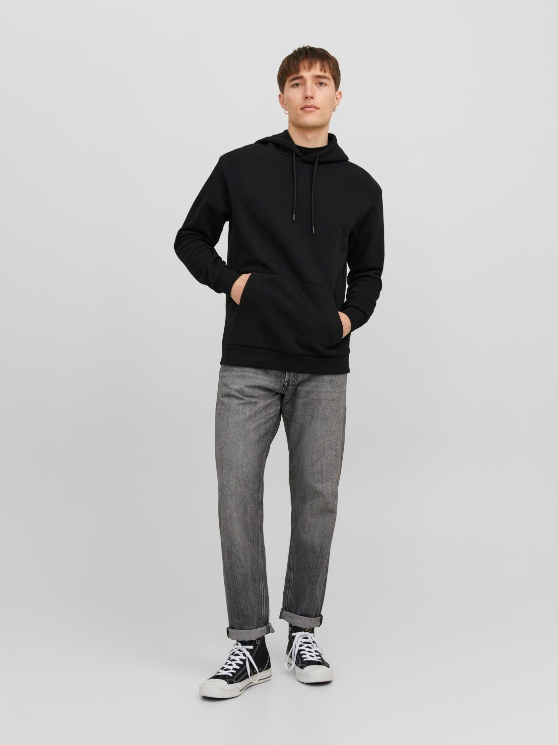 JACK & JONES Bradley sweat hood regular fit, heren hoodie katoenmengsel met capuchon, zwart