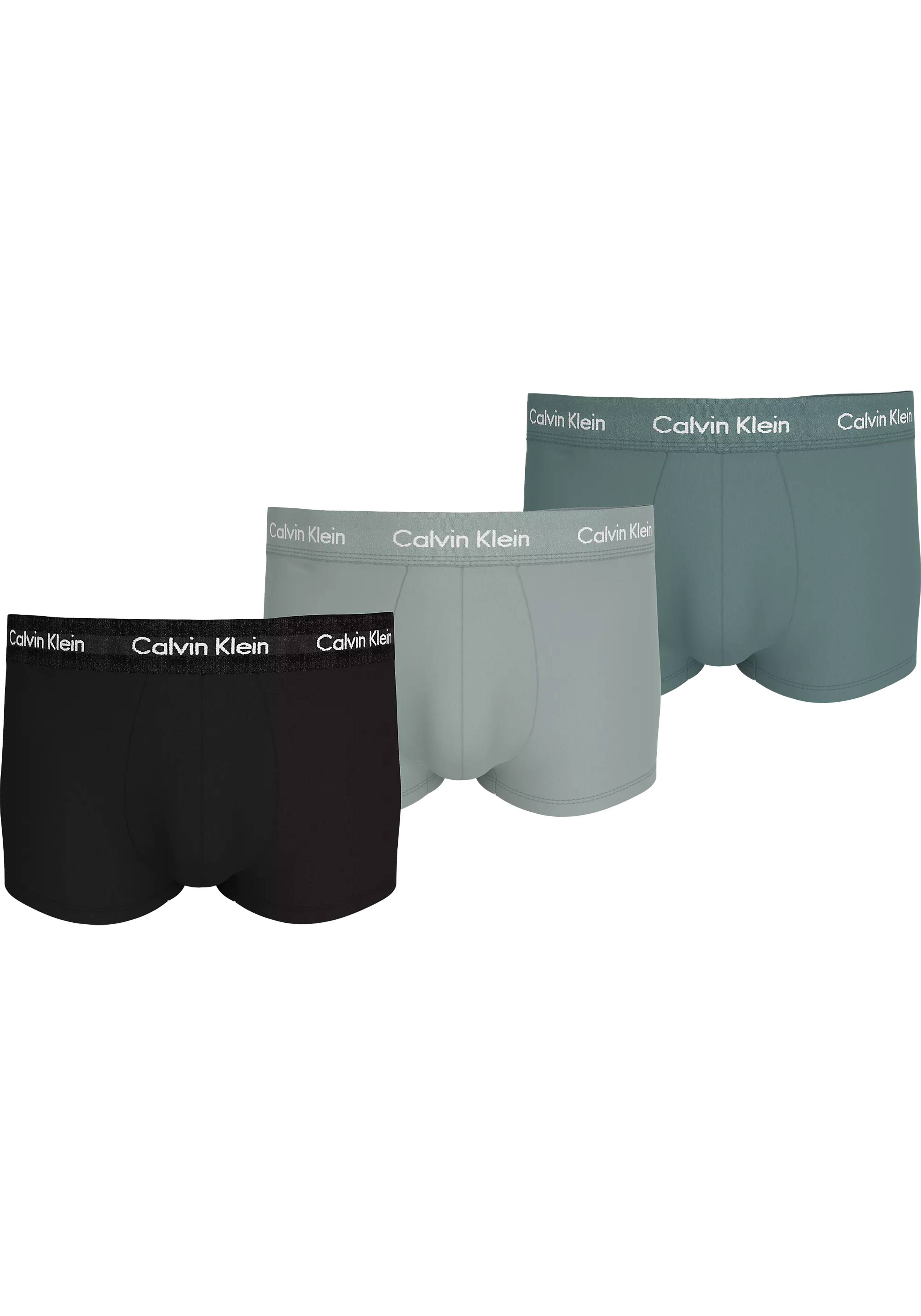 Calvin Klein Low Rise Trunks (3-pack), lage heren boxers kort, zwart, grijs dessin, blauw