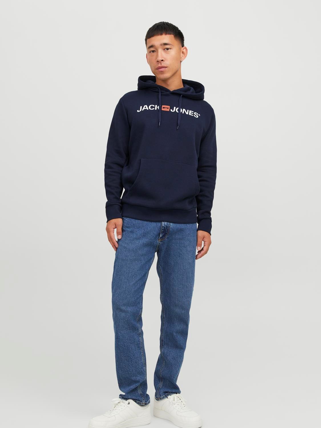 JACK & JONES Corp old logo sweat hood slim fit, heren hoodie katoenmengsel met capuchon, blauw