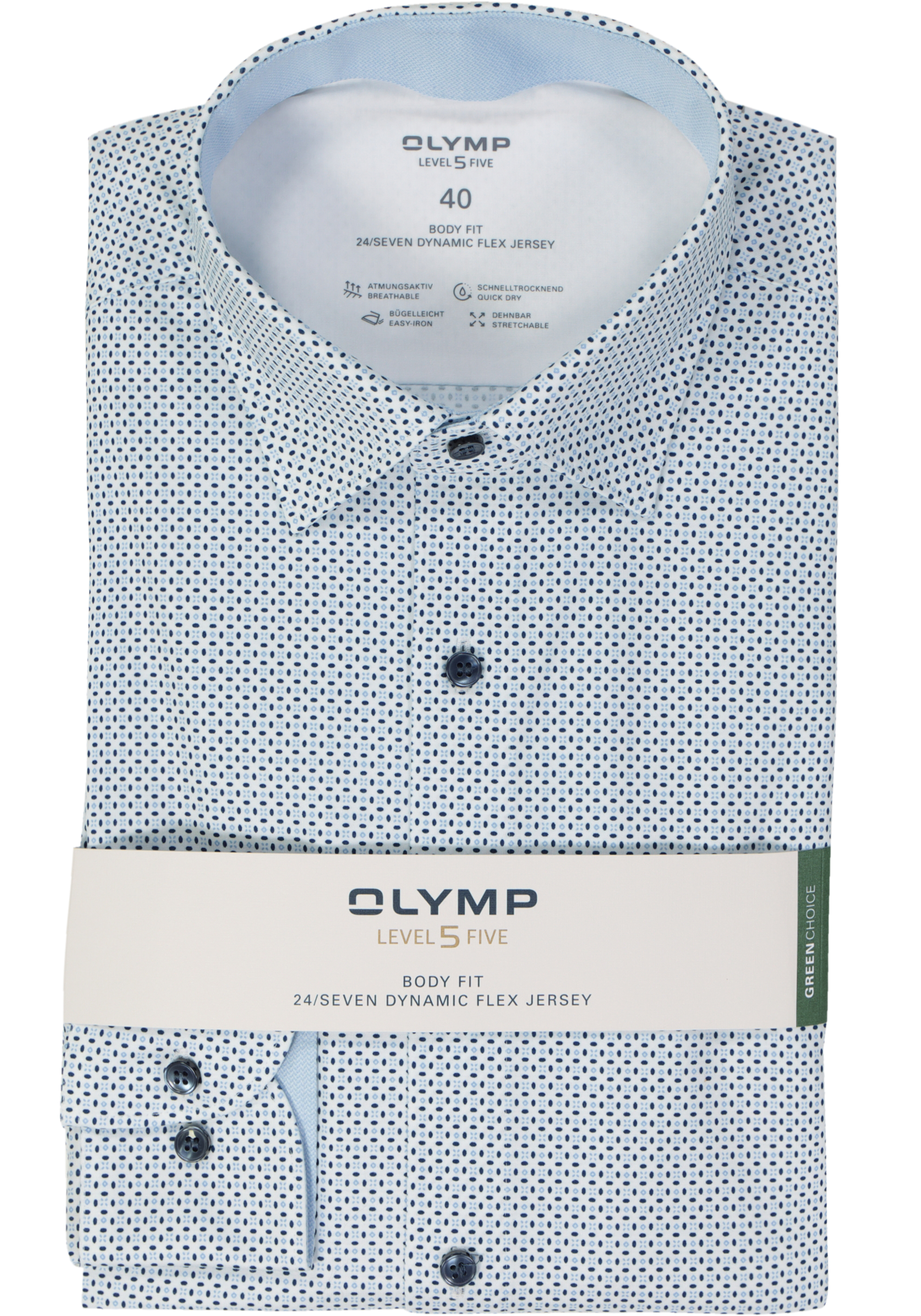 OLYMP 24/7 Level 5 body fit overhemd, tricot, wit dessin