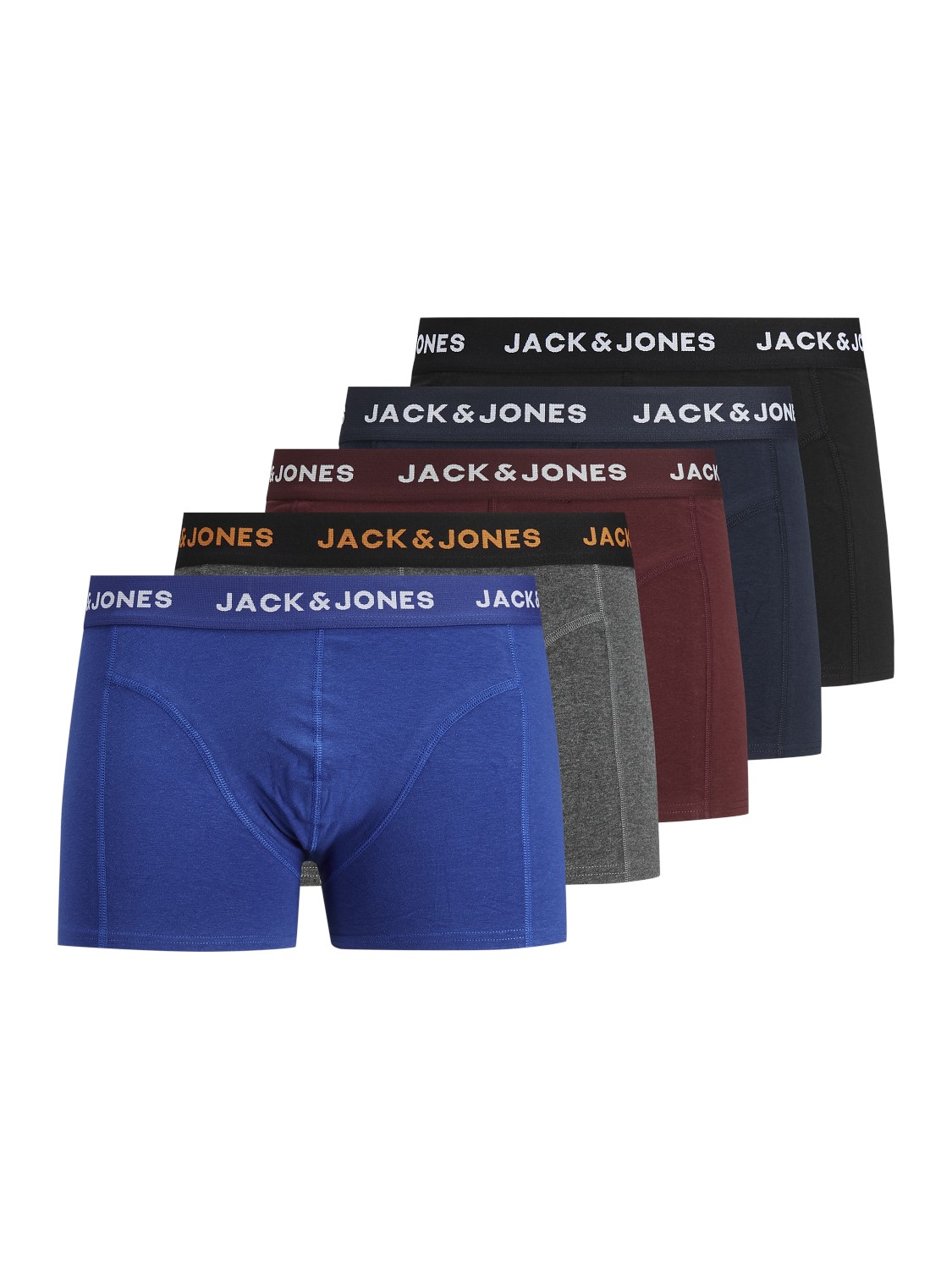 JACK & JONES Jacblack friday trunks (5-pack), heren boxers normale lengte, zwart, blauw, donkerrood en grijs