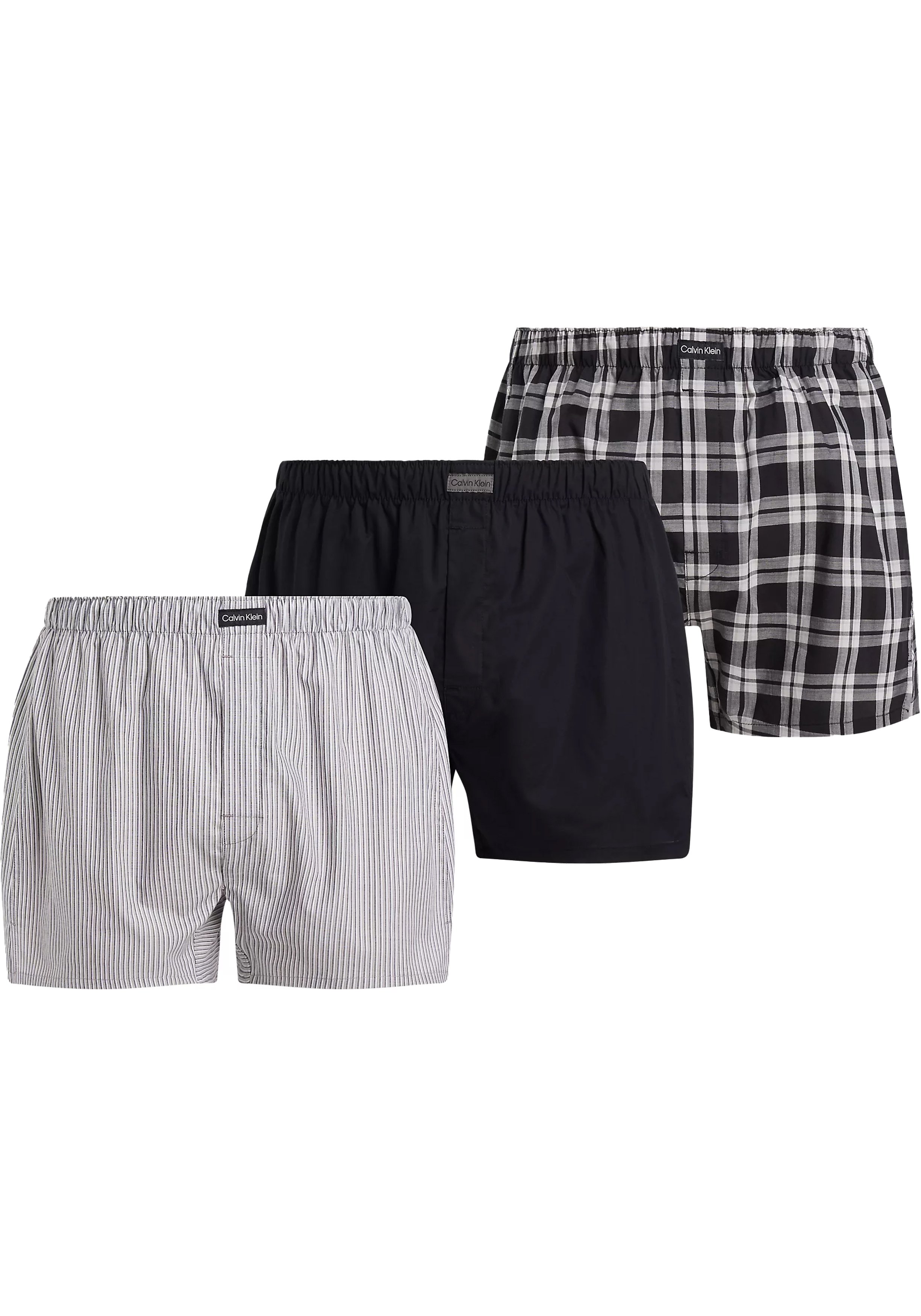 Calvin Klein Woven Boxers (3-pack), heren boxers wijd katoen, blauw, gestreept en geruit