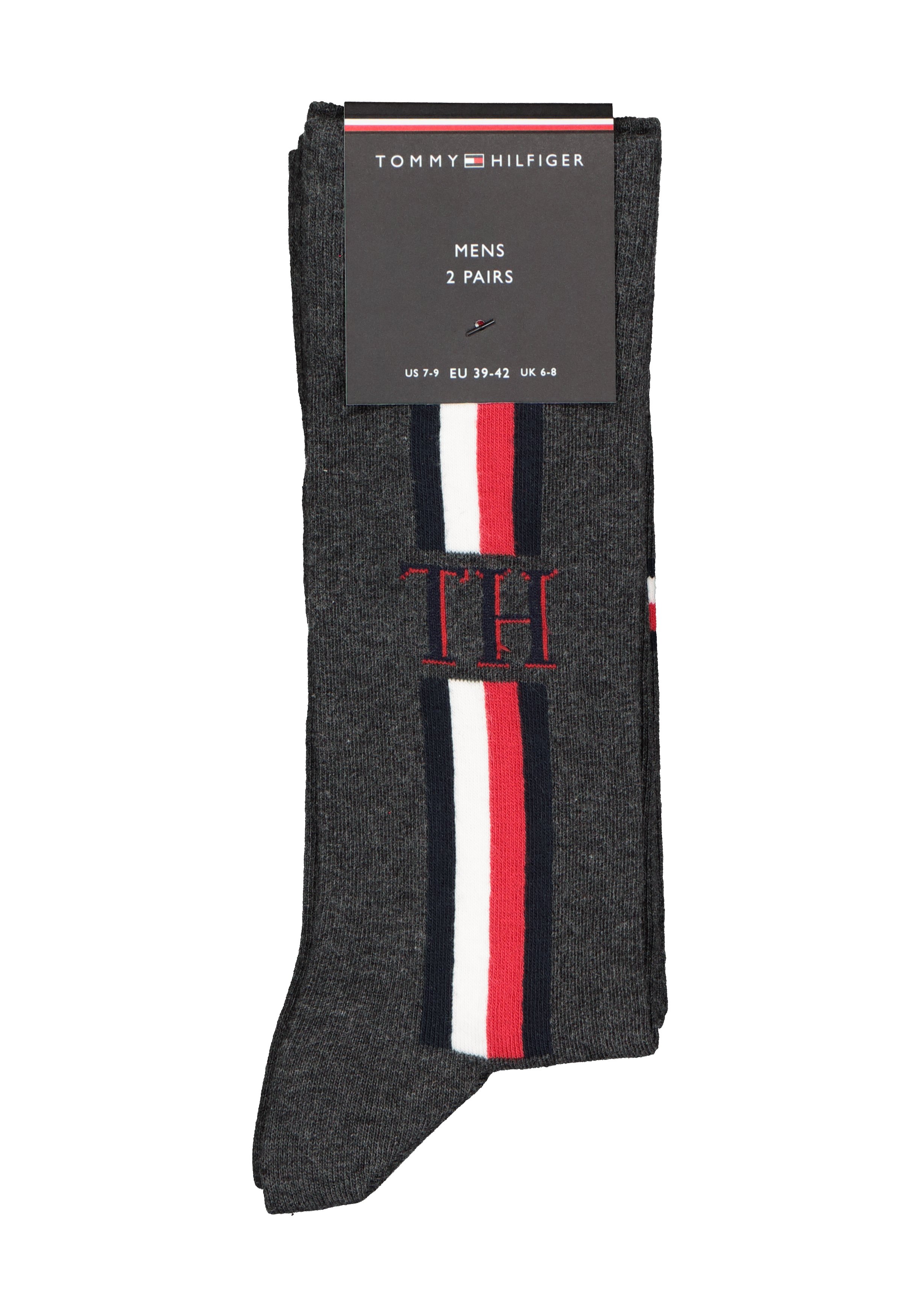 Tommy Hilfiger Iconic Logo Stripe Socks (2-pack), herensokken katoen, grijs