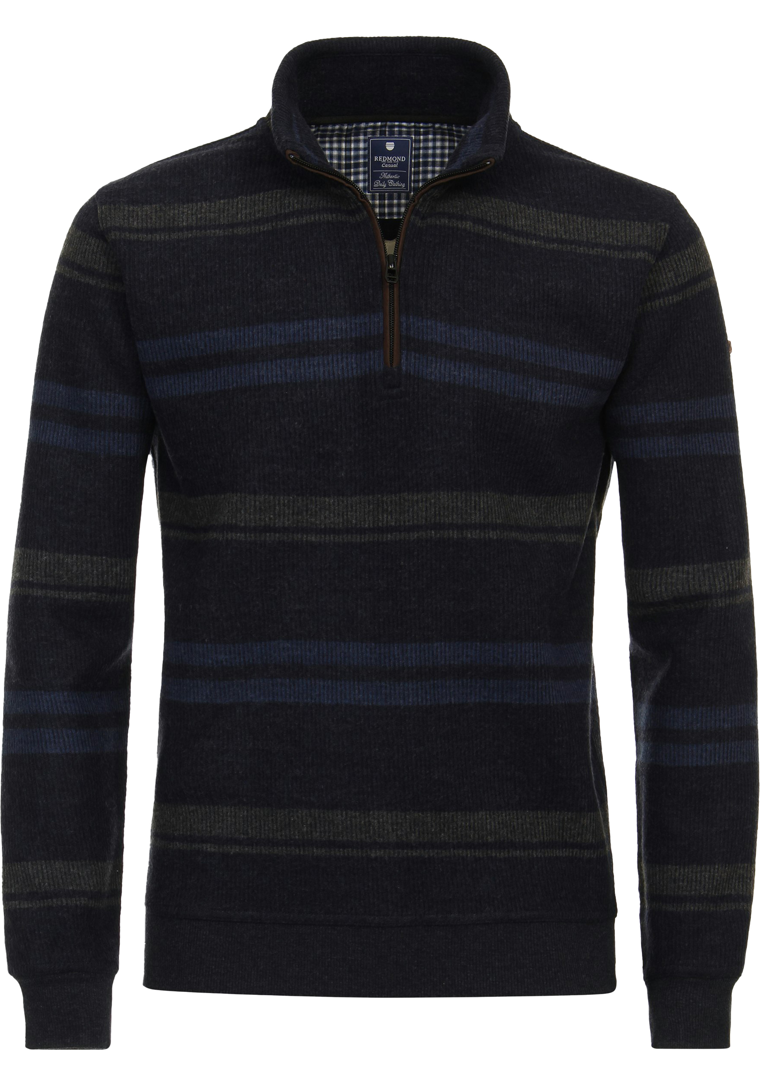 Redmond sweat heren schipperstrui sweatstof, opstaande kraag, blauw dessin (middeldik)