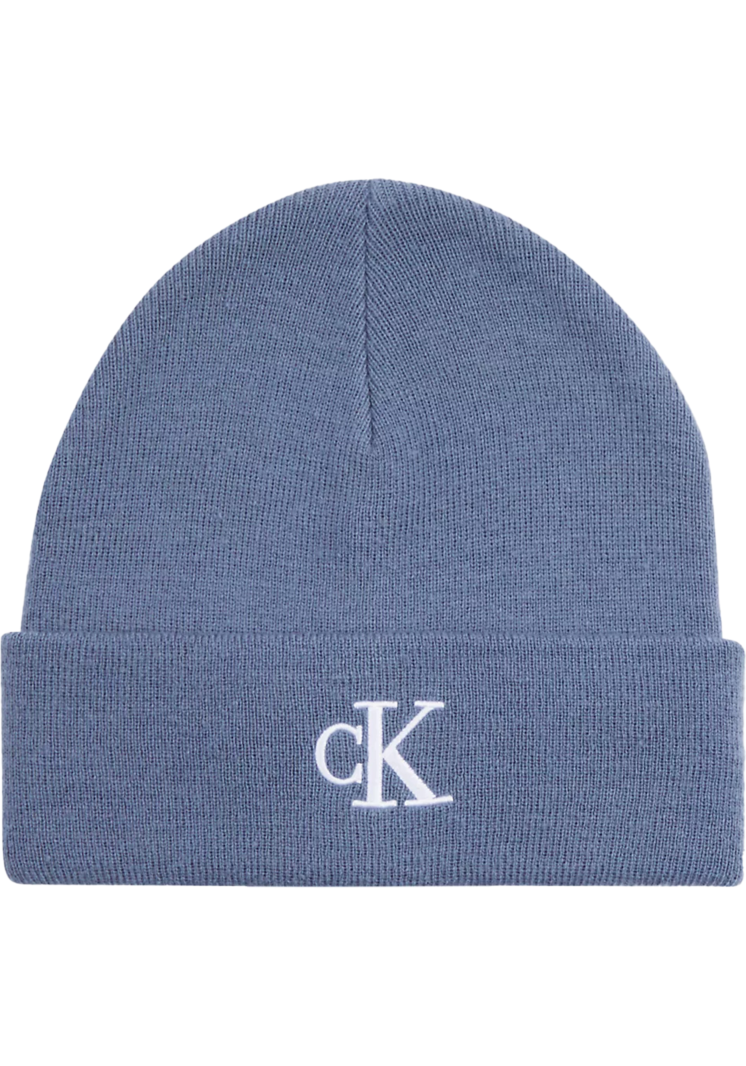 Calvin Klein muts, monogram embroidered patch beanie, blauw