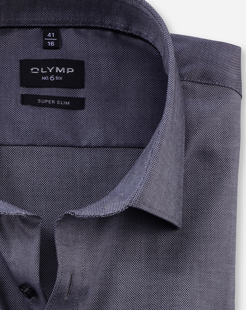 OLYMP No. 6 Six super slim fit overhemd, mouwlengte 7, structuur, zilvergrijs