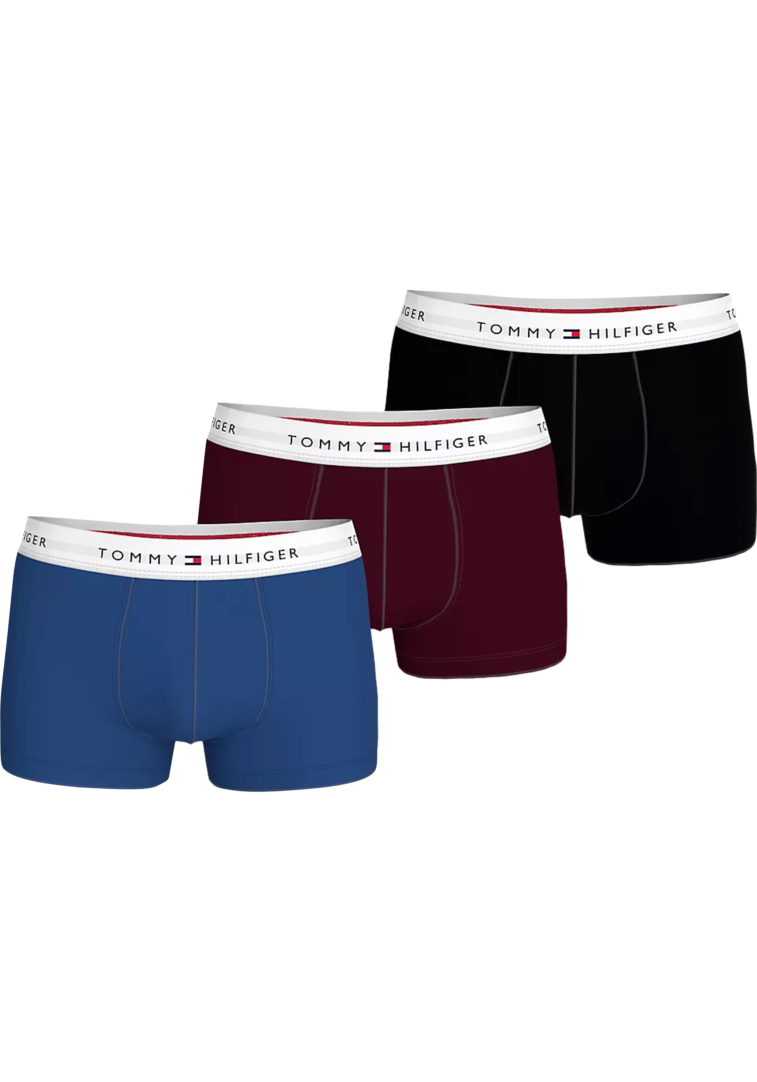 Tommy Hilfiger trunk (3-pack), heren boxers normale lengte, zwart, donkerrood, kobalt