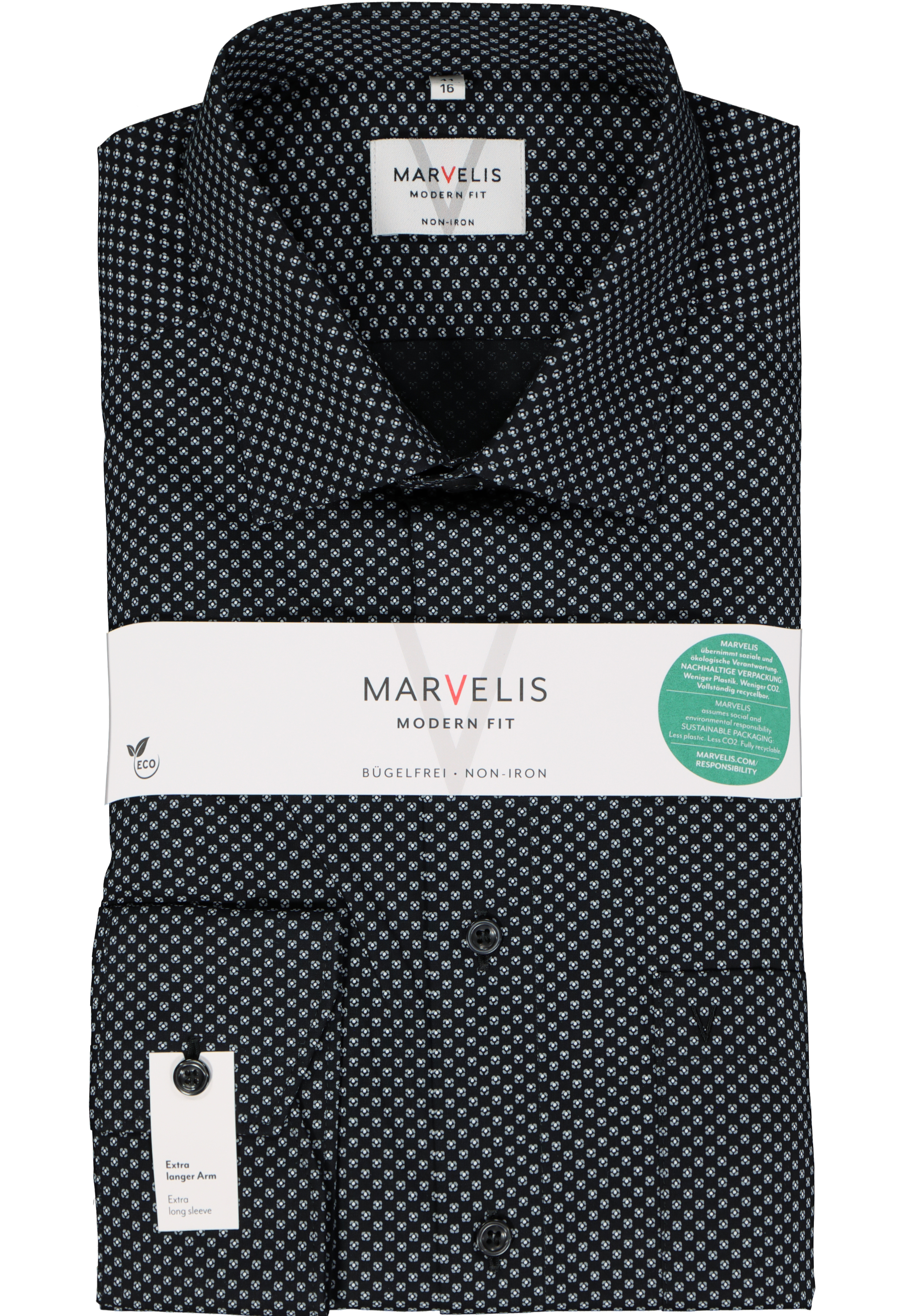 MARVELIS modern fit overhemd, mouwlengte 7, popeline, zwart dessin