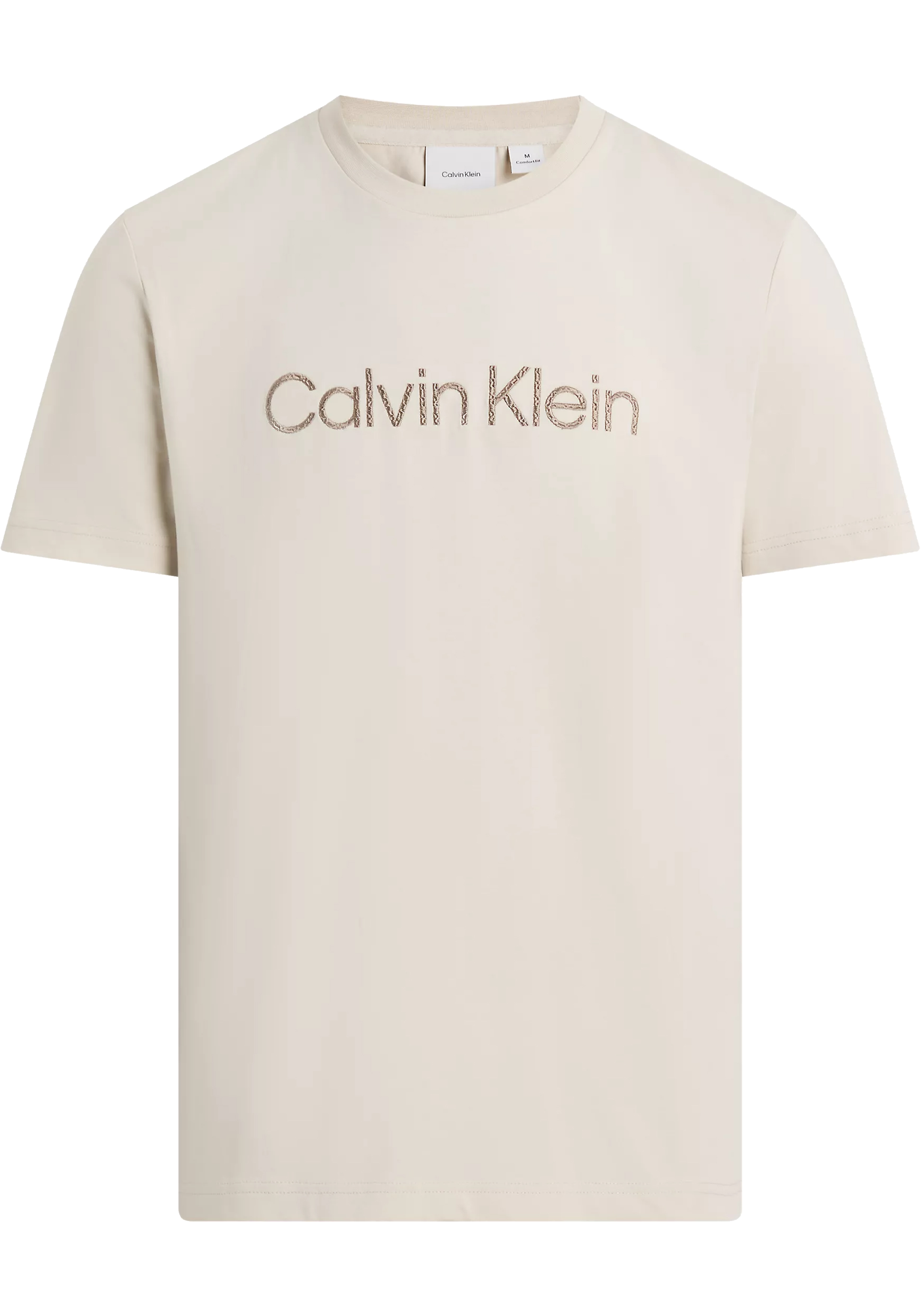 Calvin Klein Textured Embroidery T-shirt, heren T-shirt korte mouw O-hals, beige