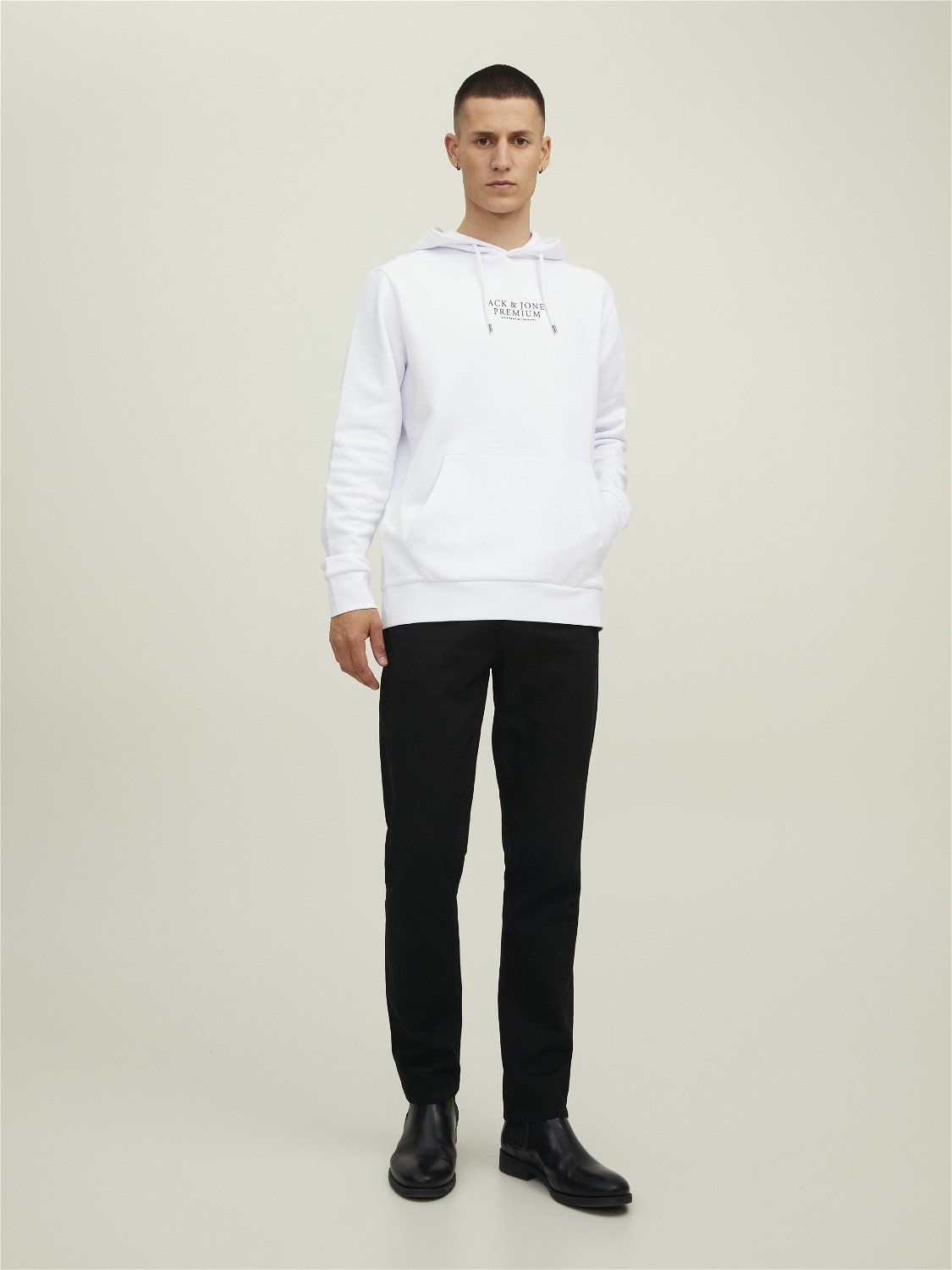 JACK & JONES Arie sweat hood slim fit, heren hoodie katoenmengsel met capuchon, wit