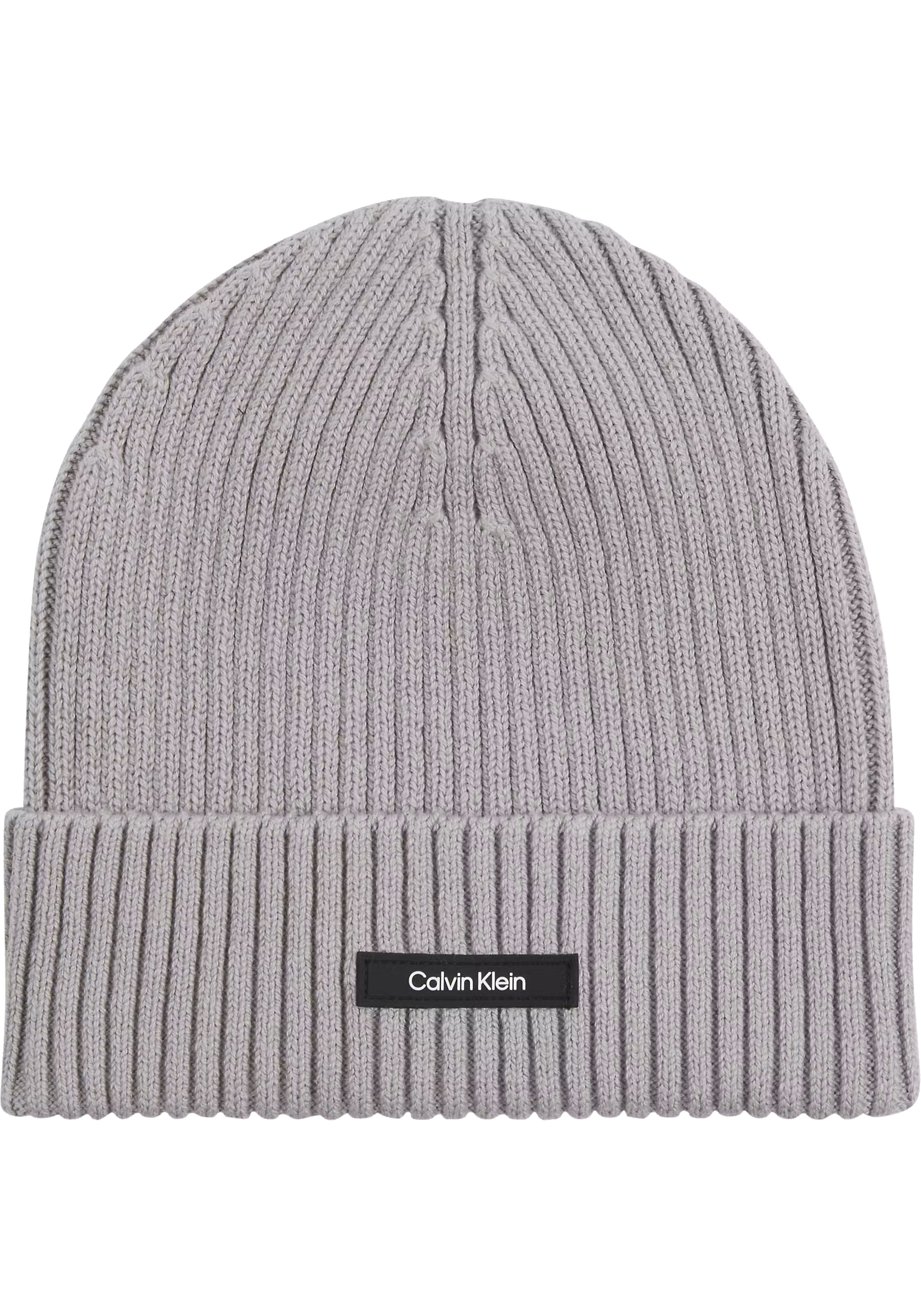 Calvin Klein muts, classic cotton rib beanie, middengrijs