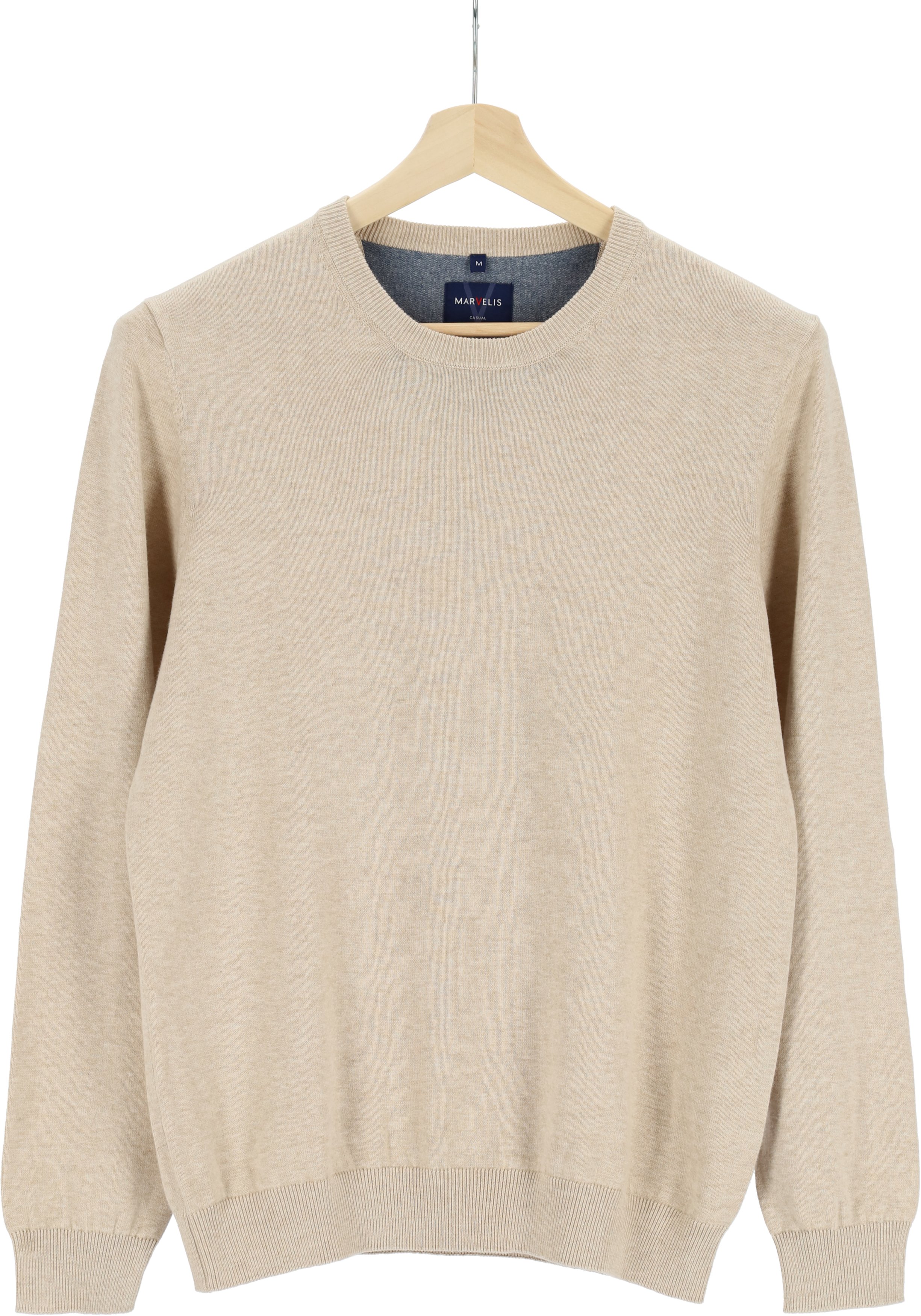 MARVELIS modern fit trui katoen, O-hals, beige