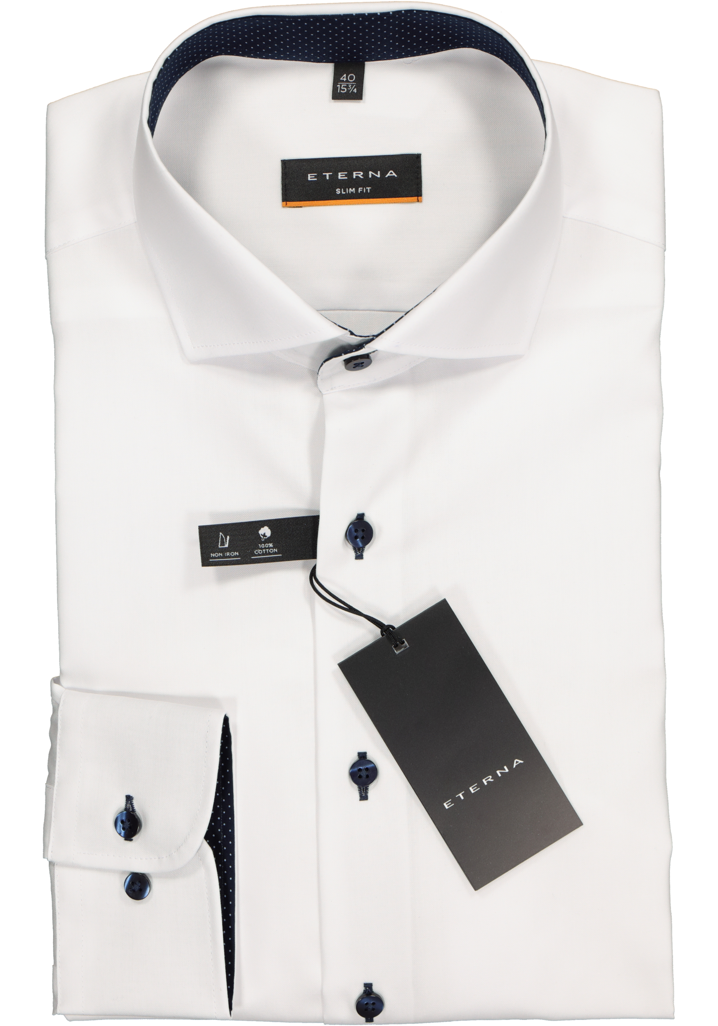 ETERNA slim fit overhemd, fijn Oxford heren overhemd, wit (blauw gestipt contrast)