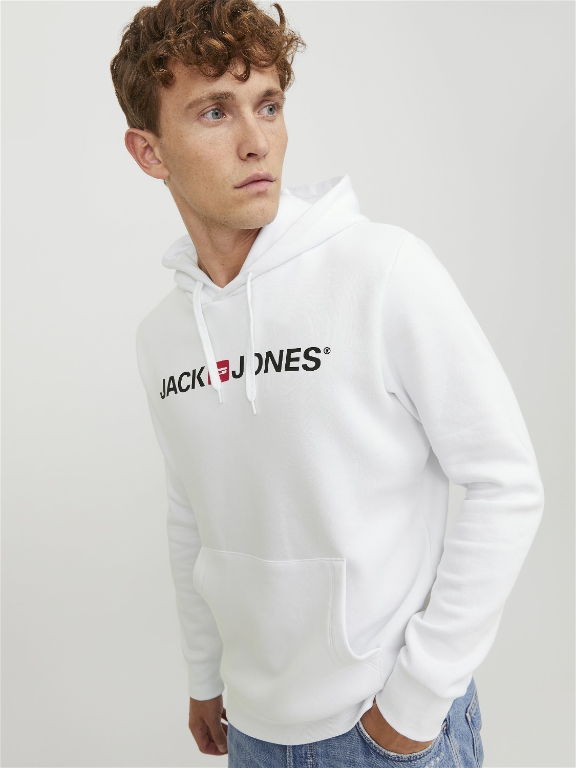 JACK & JONES Corp old logo sweat hood slim fit, heren hoodie katoenmengsel met capuchon, wit