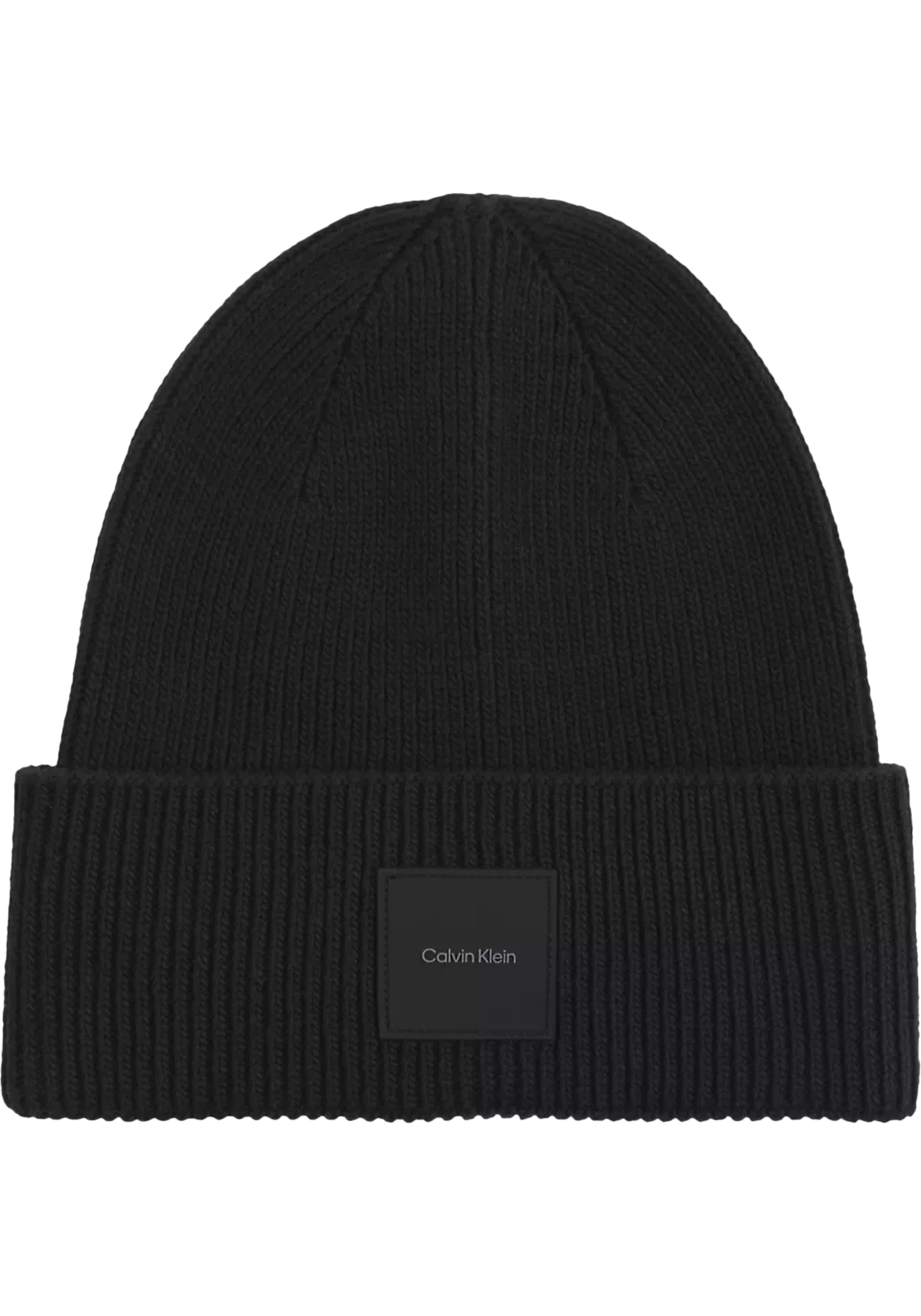 Calvin Klein muts, cotton/wool fine rib beanie, zwart