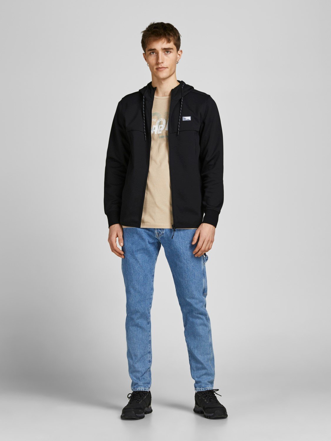 JACK & JONES Air sweat zip hood regular fit, heren sweatvest katoenmengsel met capuchon, zwart