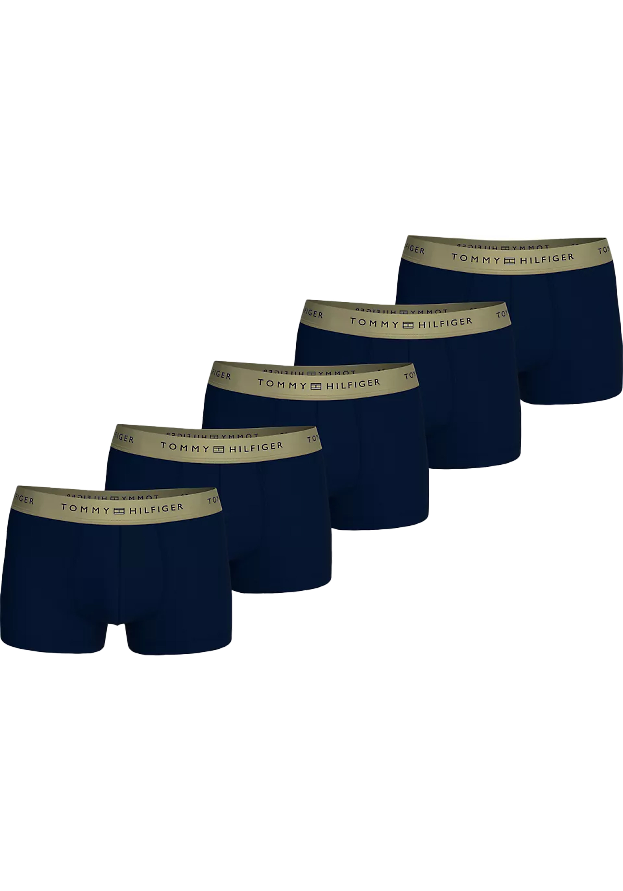 Tommy Hilfiger trunk (5-pack), heren boxers normale lengte, blauw met goudkleurige tailleband