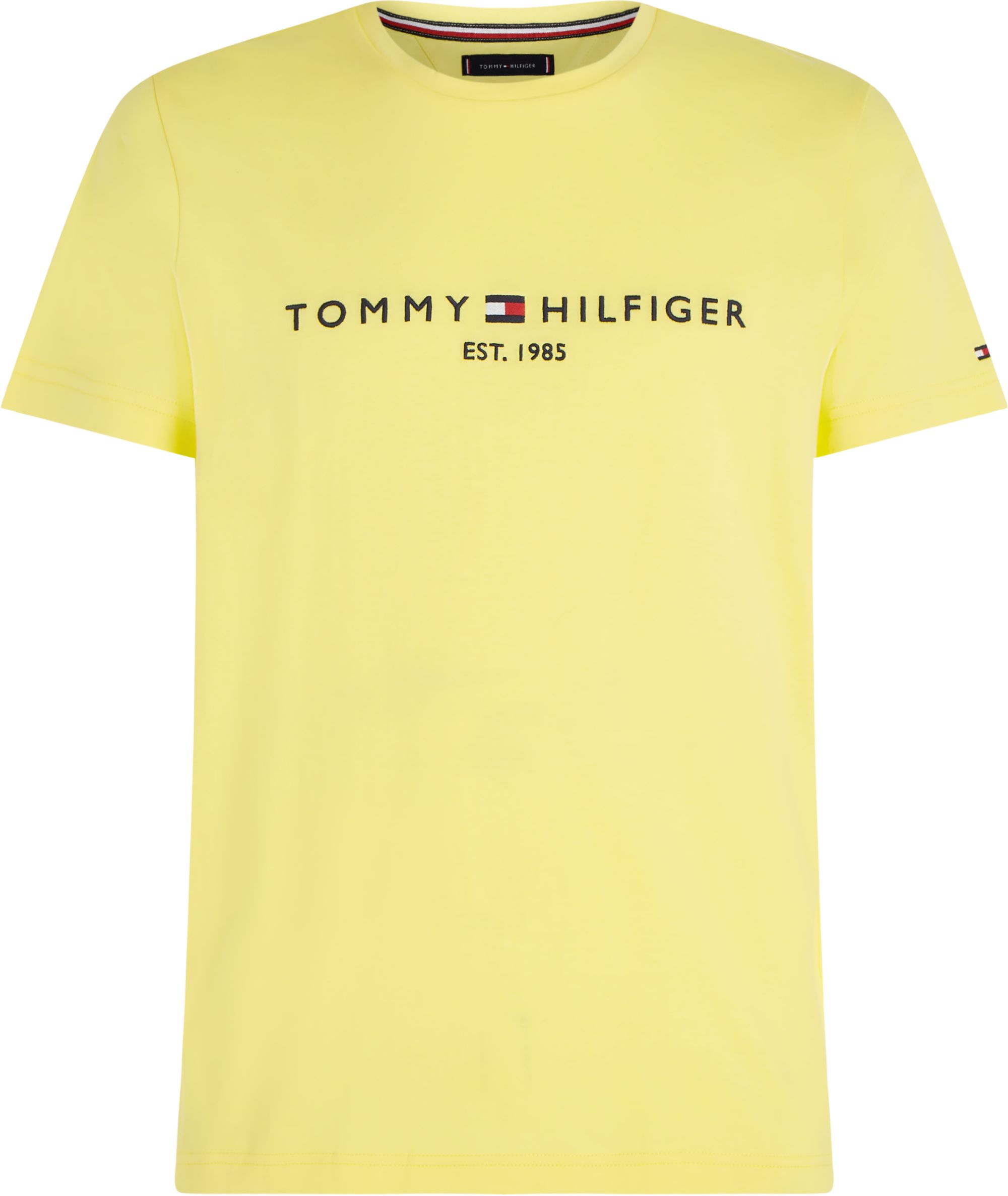 Tommy Hilfiger Tommy Logo Tee, heren T-shirt korte mouw O-hals, lichgeel