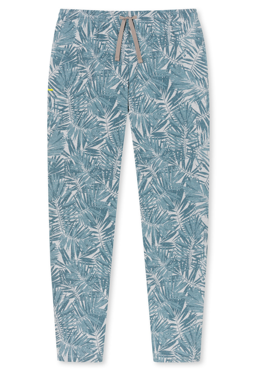 SCHIESSER Mix+Relax loungebroek lang, heren loungebroek lang organic cotton bladeren grijsmelange