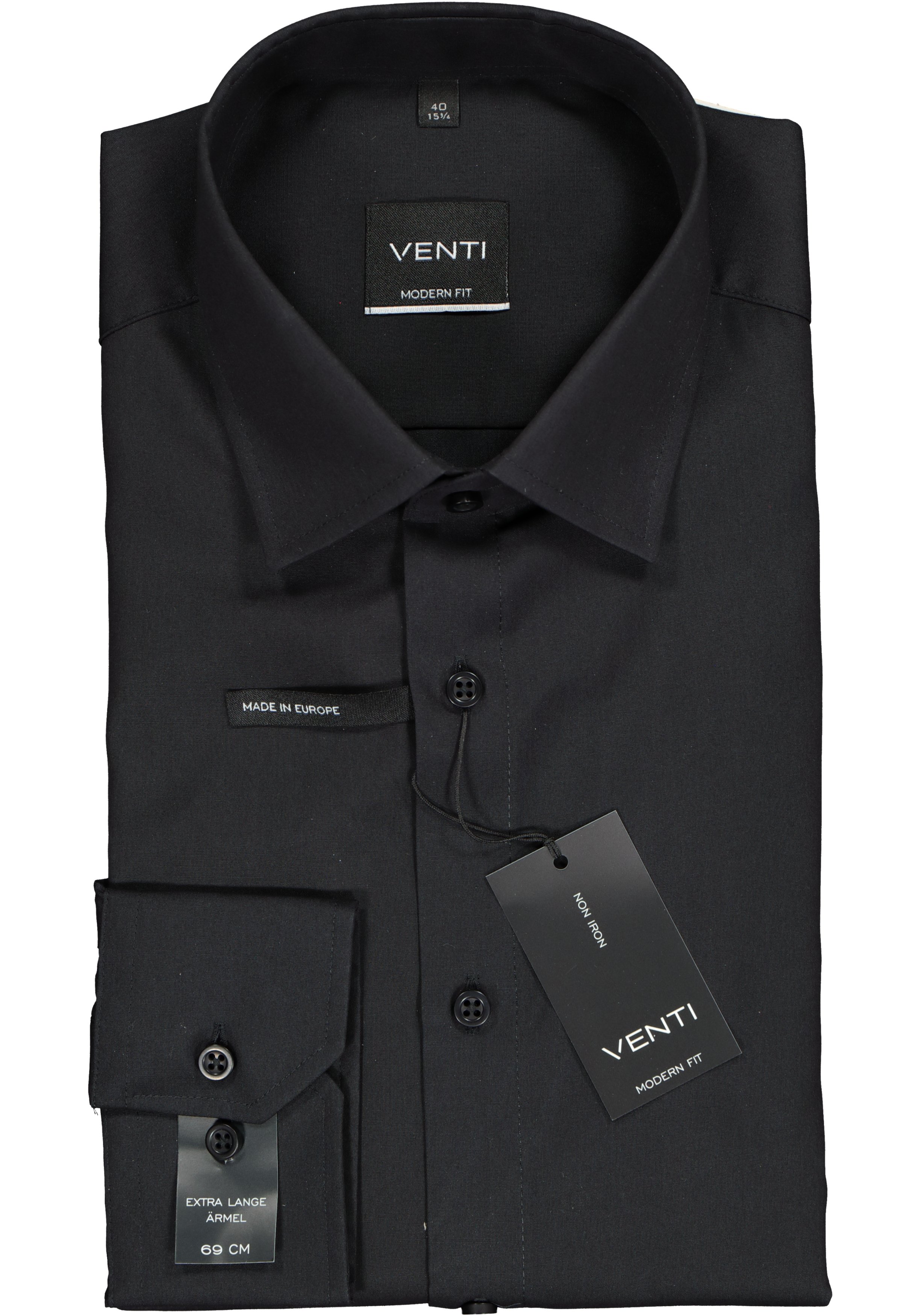 VENTI modern fit overhemd, mouwlengte 7, zwart