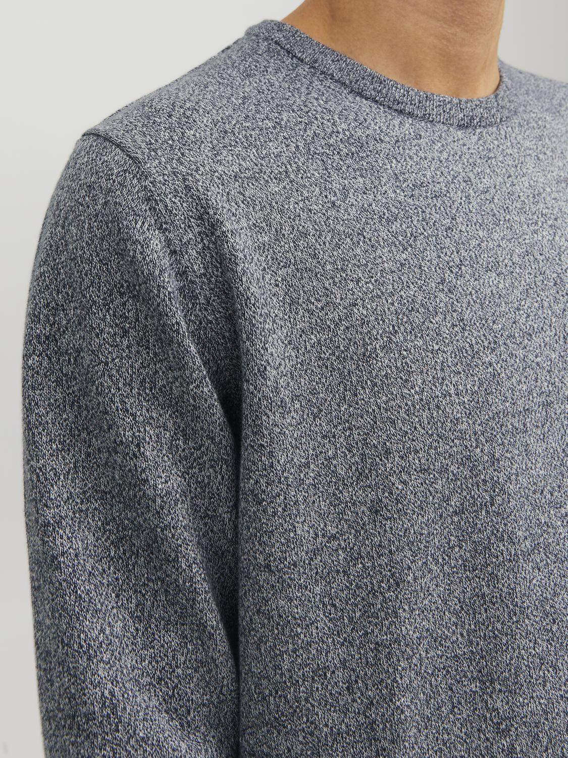 JACK & JONES Basic knit crew neck slim fit, heren pullover katoen met O-hals, blauw samen met offwhite