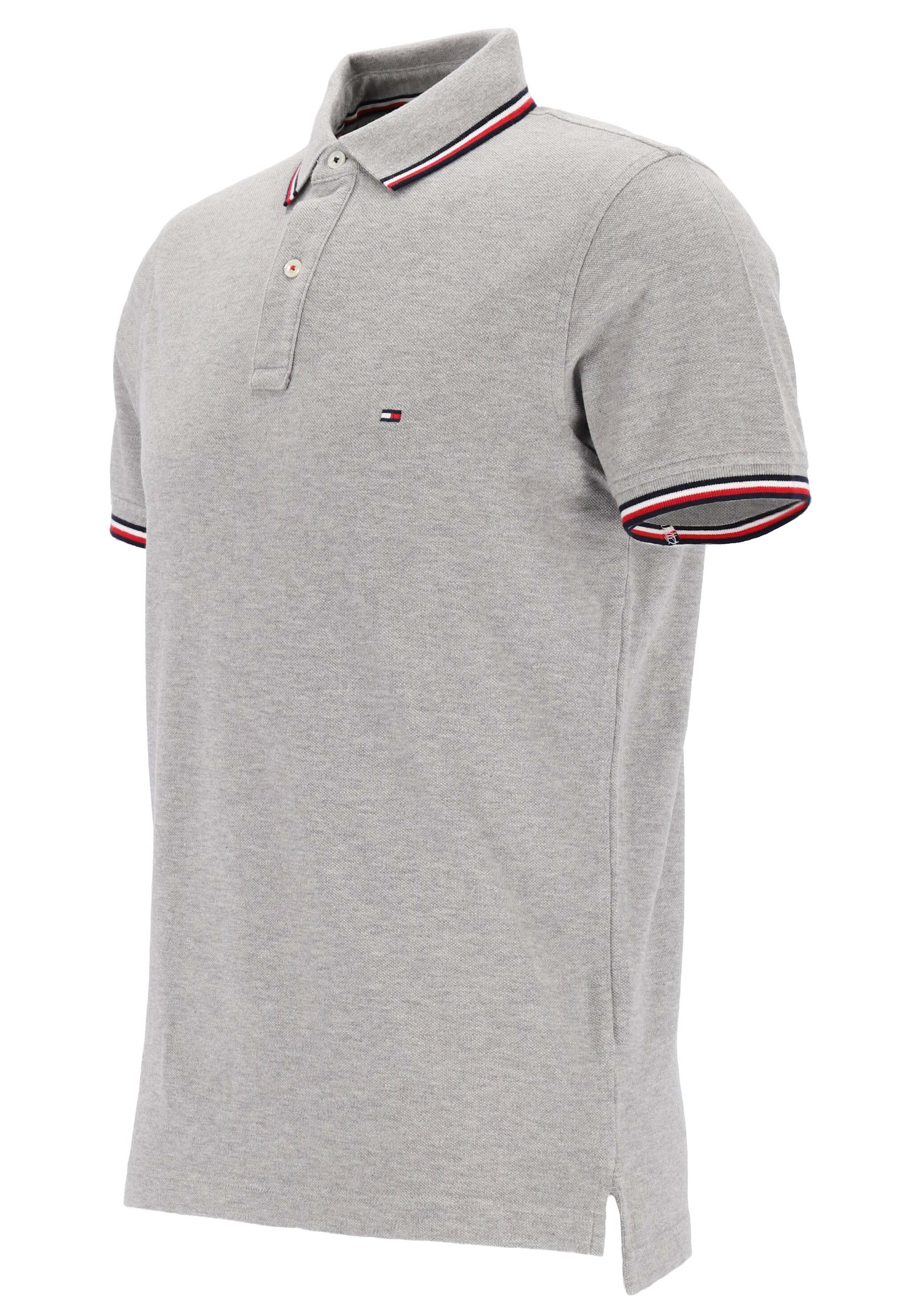 Tommy Hilfiger Core slim fit polo, heren polo met contrastbiezen, grijs melange