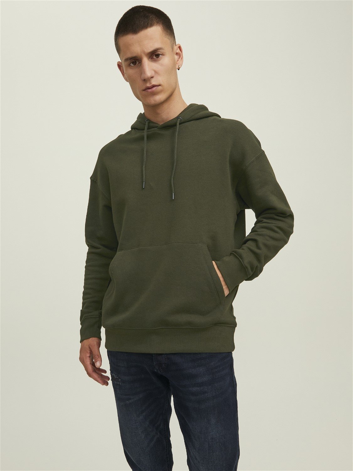 JACK & JONES Star basic sweat hood regular fit, heren hoodie katoenmengsel met capuchon, donker olijfgroen