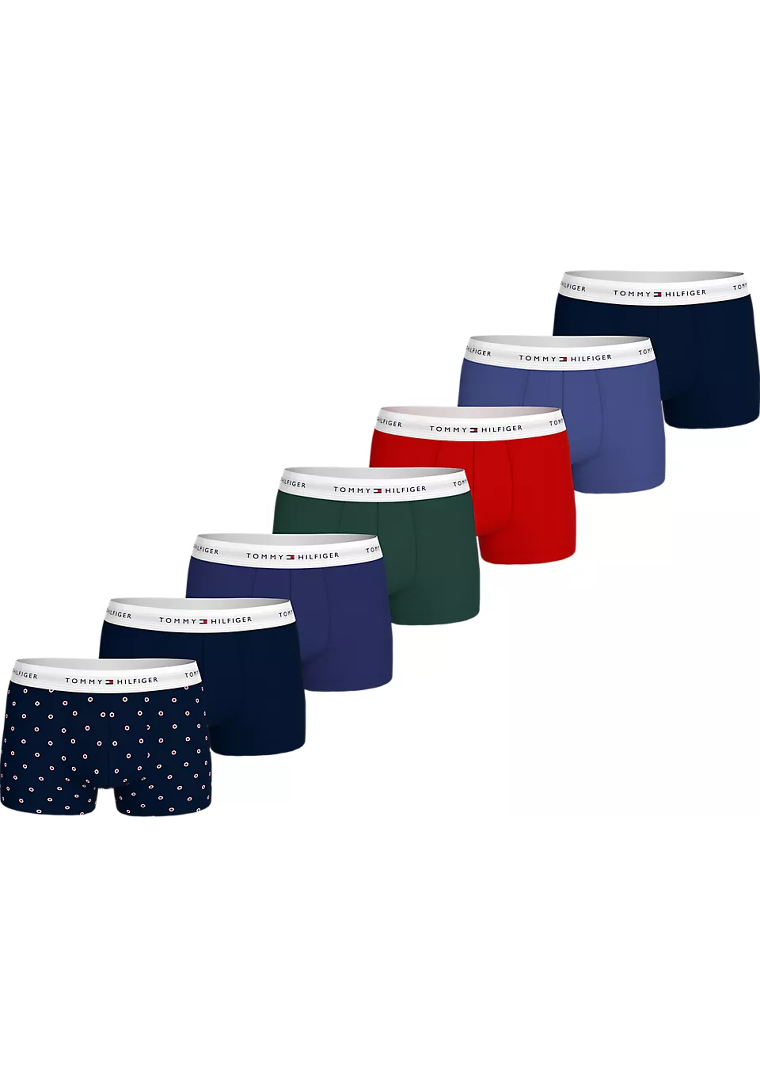 Tommy Hilfiger trunk (7-pack), heren boxers normale lengte, blauw, groen, rood en blauw met print