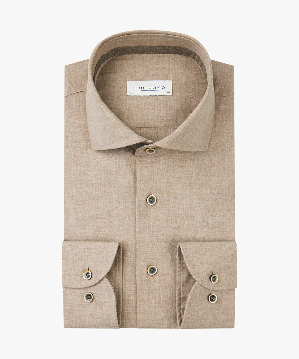 Profuomo slim fit heren overhemd, structuur, beige